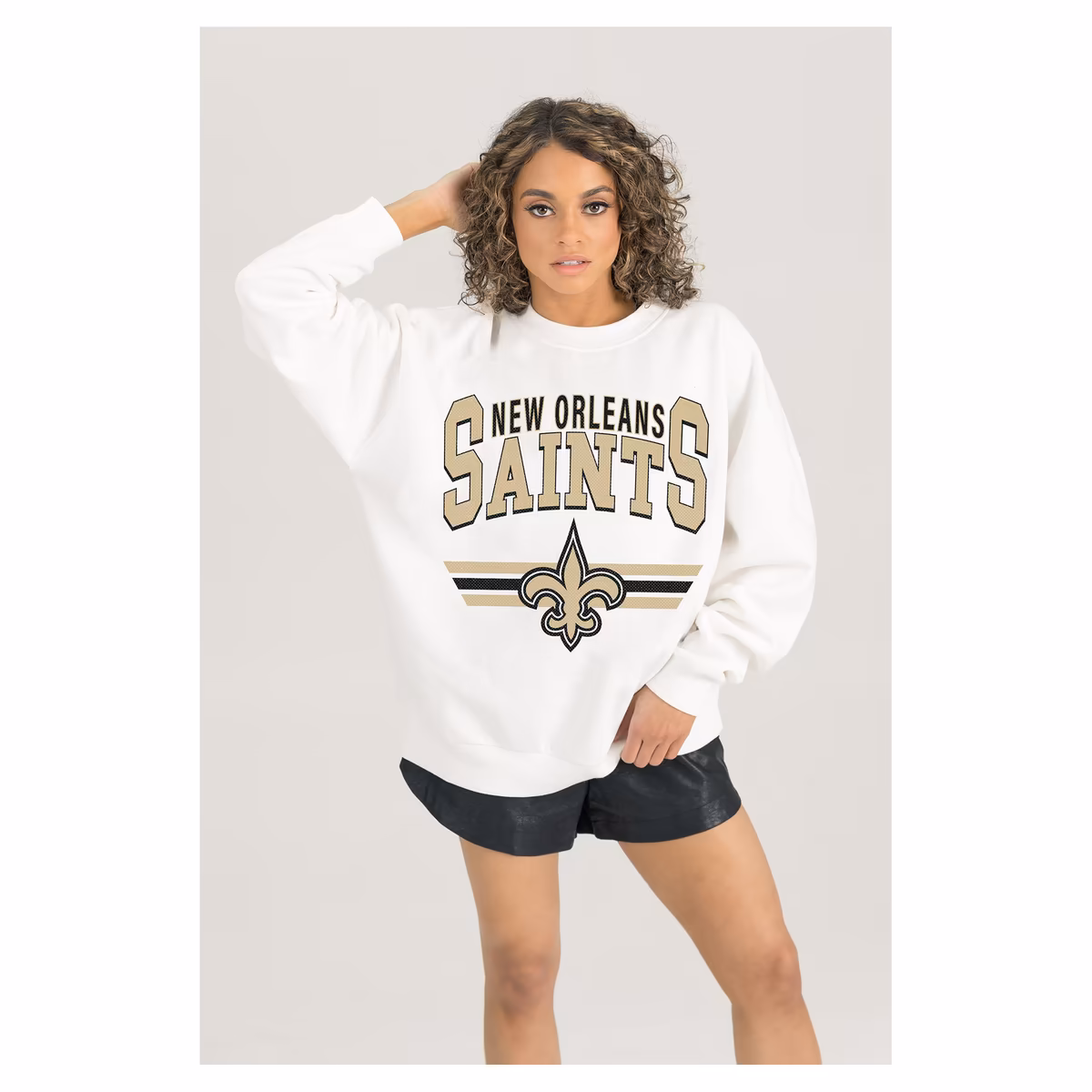 Women's Gameday Couture White New Orleans Saints Swift Strike Premium Oversized Fleece Pullover Sweatshirt 2 Women's Gameday Couture White New Orleans Saints Swift Strike Premium Oversized Fleece Pullover Sweatshirt