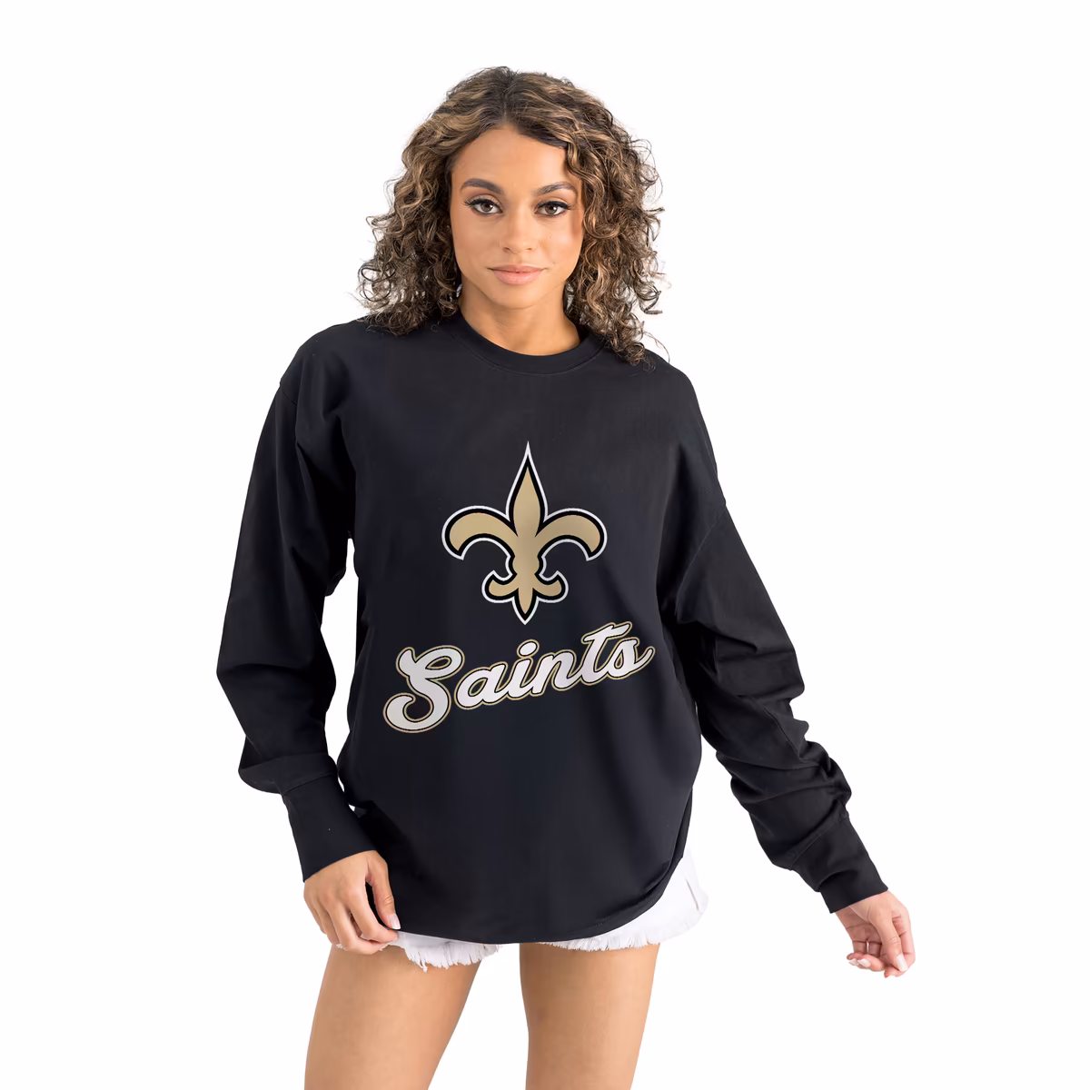 Women's Gameday Couture  Black New Orleans Saints Oversized Long Sleeve T-Shirt