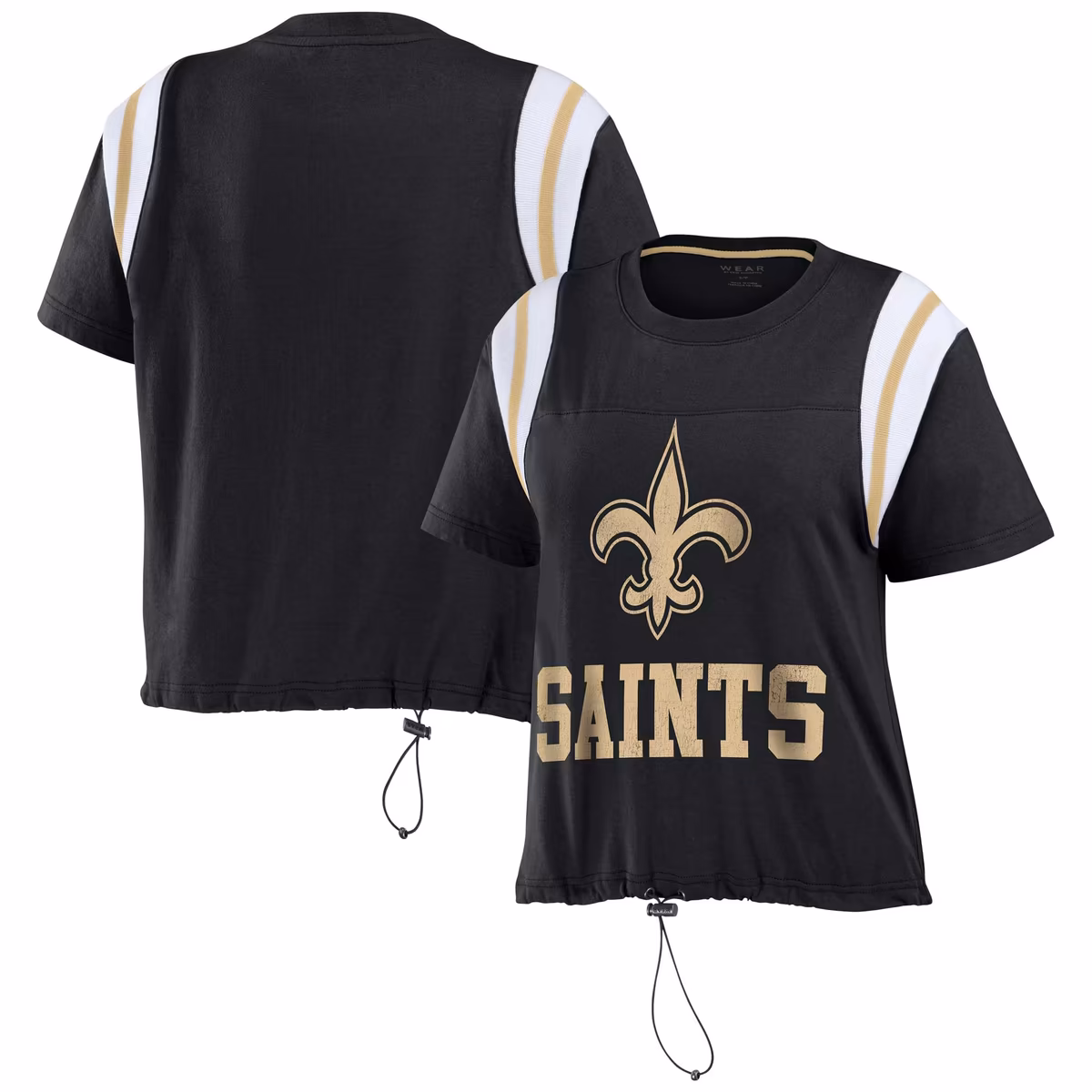 Women's WEAR by Erin Andrews Black New Orleans Saints Cinched Colorblock T-Shirt 2 Women's WEAR by Erin Andrews Black New Orleans Saints Cinched Colorblock T-Shirt