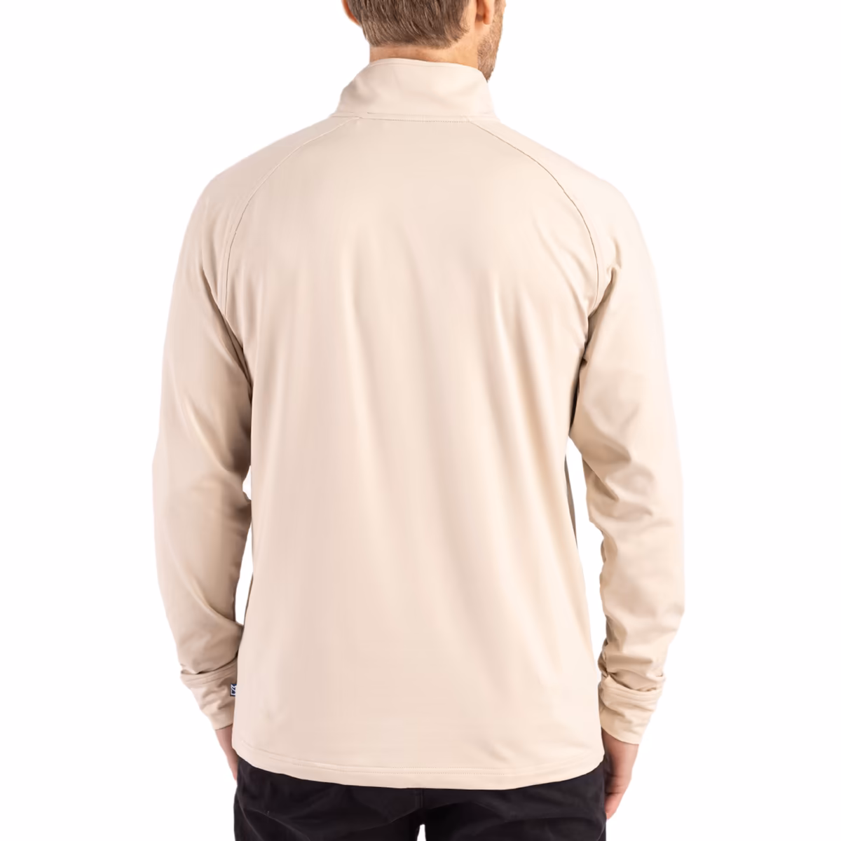 Men's Cutter & Buck Tan New Orleans Saints Throwback Logo Adapt Eco Knit Stretch Recycled Quarter-Zip Pullover 3 Men's Cutter & Buck Tan New Orleans Saints Throwback Logo Adapt Eco Knit Stretch Recycled Quarter-Zip Pullover