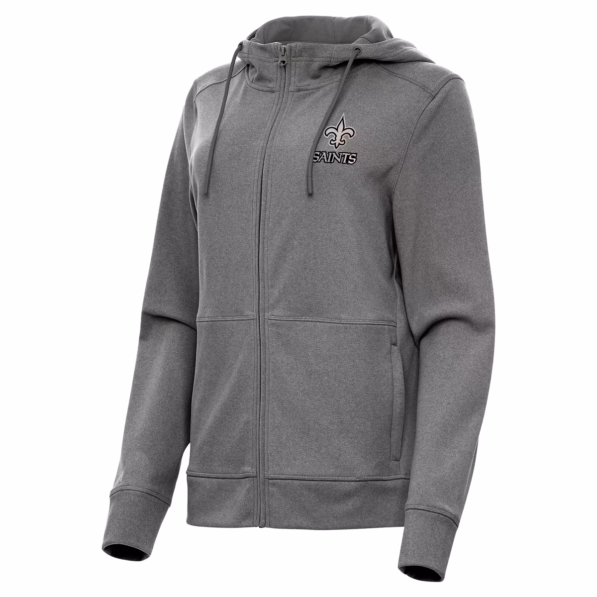Women's Antigua Heather Black New Orleans Saints Seeker Full-Zip Hoodie Jacket 2 Women's Antigua Heather Black New Orleans Saints Seeker Full-Zip Hoodie Jacket