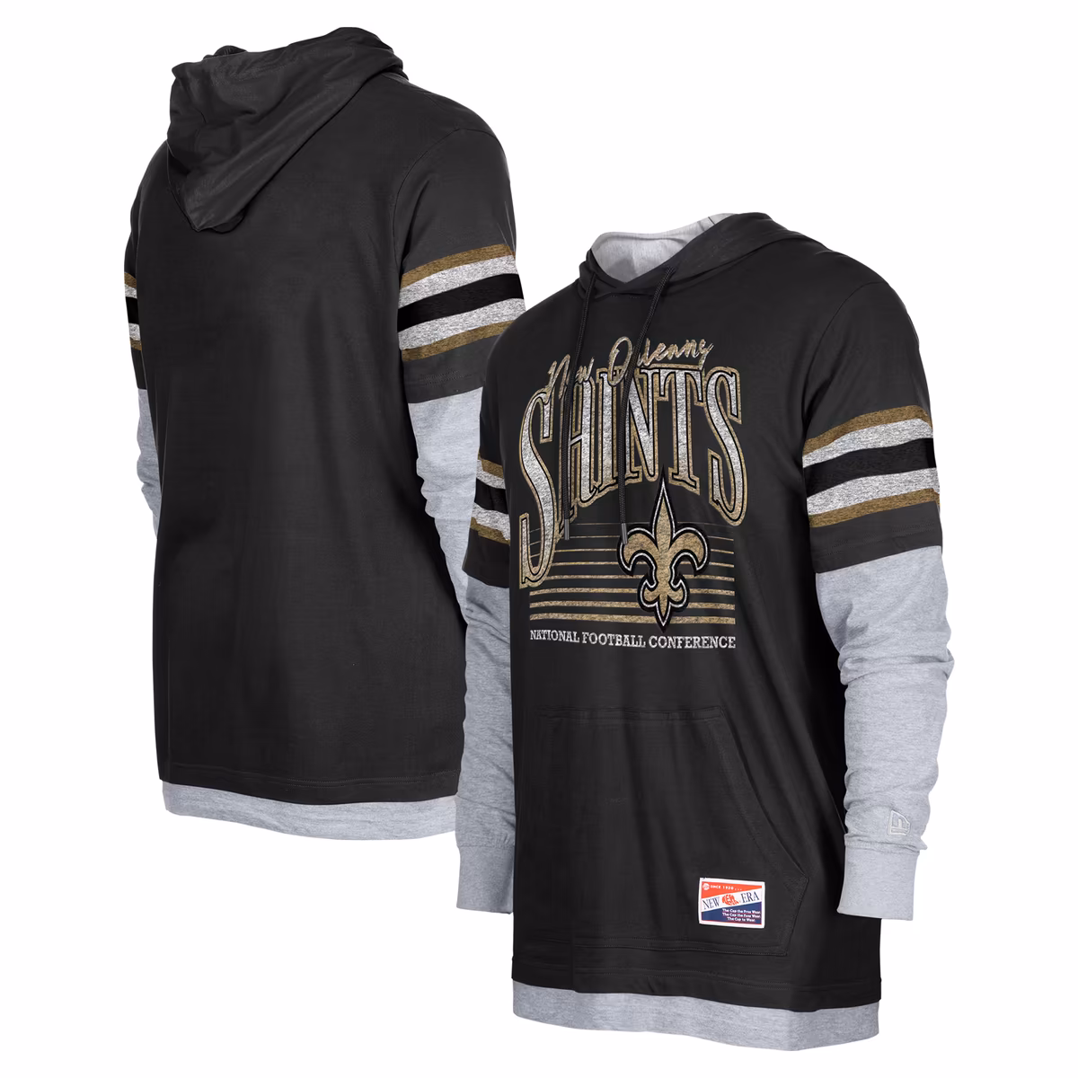 Men's New Era Black New Orleans Saints Twofer Long Sleeve Hooded T-Shirt