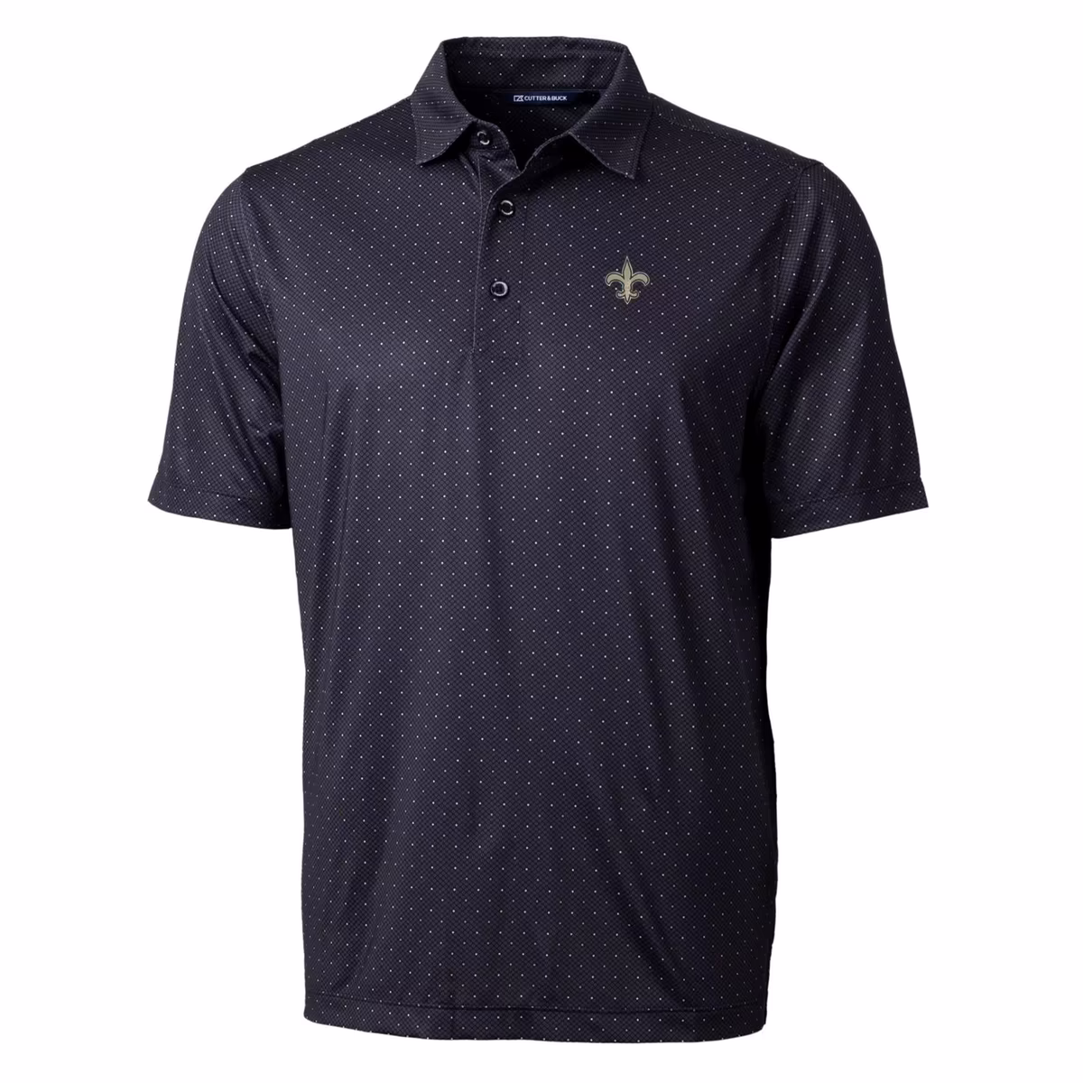 Men's Cutter & Buck Black New Orleans Saints Pike Double Dot Print Stretch Polo