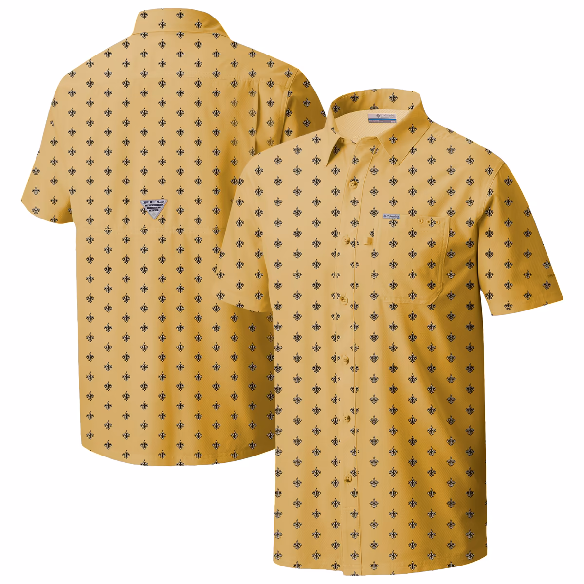 Men's Columbia Gold New Orleans Saints Super Slack Tide Omni-Wick Micro Print Button-Up Shirt 1 Men's Columbia Gold New Orleans Saints Super Slack Tide Omni-Wick Micro Print Button-Up Shirt