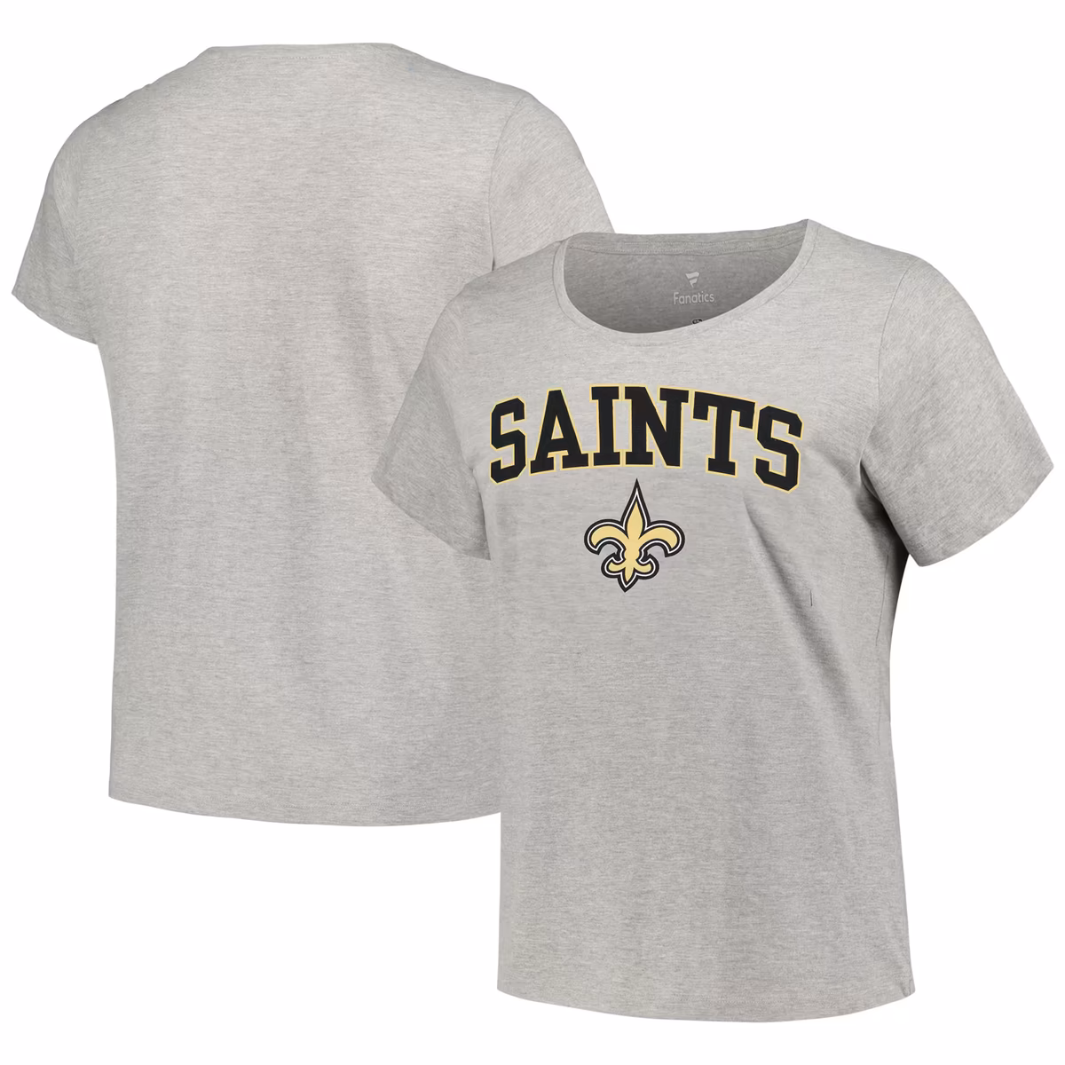 Women's Fanatics Heather Gray New Orleans Saints Plus Size Arch Over Logo T-Shirt 2 Women's Fanatics Heather Gray New Orleans Saints Plus Size Arch Over Logo T-Shirt