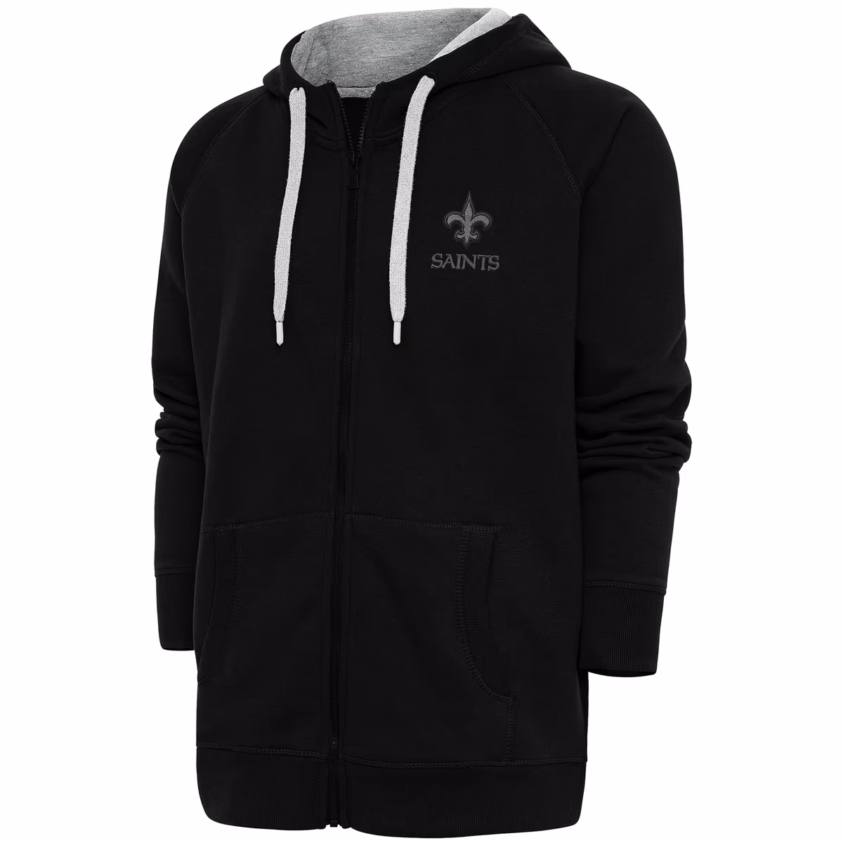 Men's Antigua Black New Orleans Saints Tonal Logo Victory Full-Zip Hoodie