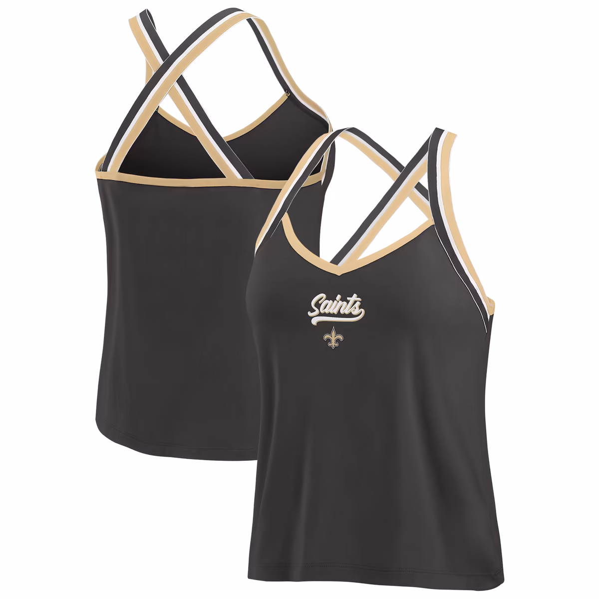 Women's WEAR by Erin Andrews Black New Orleans Saints Cross Strap Tri-Blend Tank Top 2 Women's WEAR by Erin Andrews Black New Orleans Saints Cross Strap Tri-Blend Tank Top