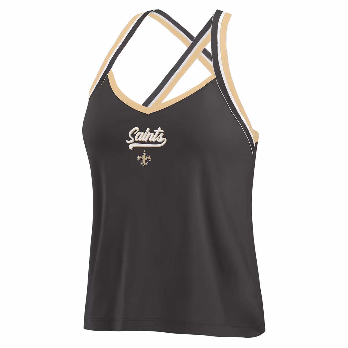 Women's WEAR by Erin Andrews Black New Orleans Saints Cross Strap Tri-Blend Tank Top 3 Women's WEAR by Erin Andrews Black New Orleans Saints Cross Strap Tri-Blend Tank Top