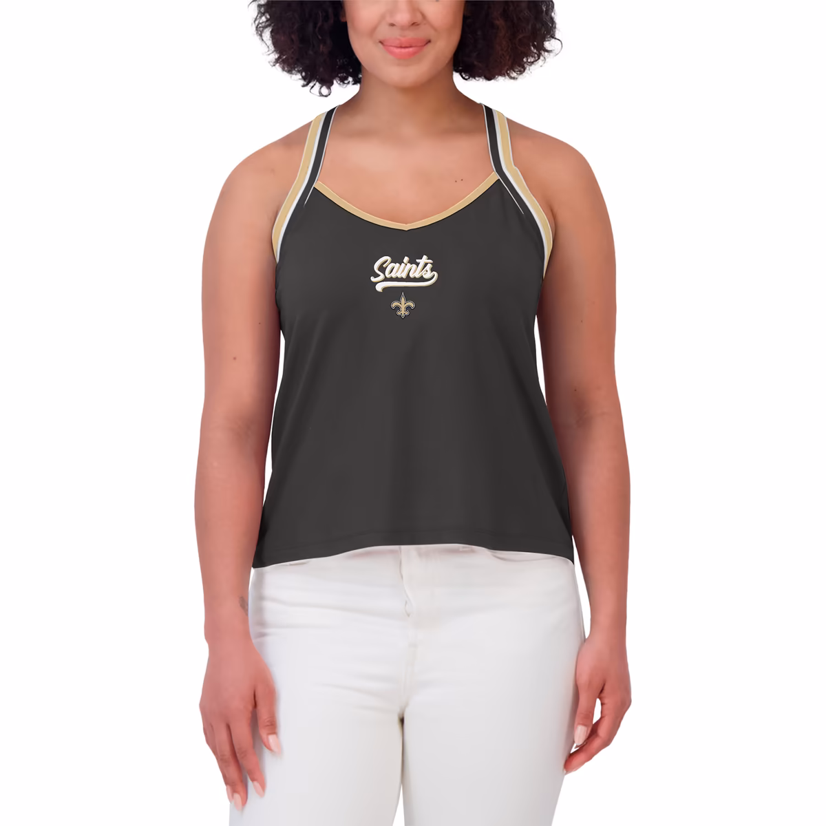 Women's WEAR by Erin Andrews Black New Orleans Saints Cross Strap Tri-Blend Tank Top 5 Women's WEAR by Erin Andrews Black New Orleans Saints Cross Strap Tri-Blend Tank Top