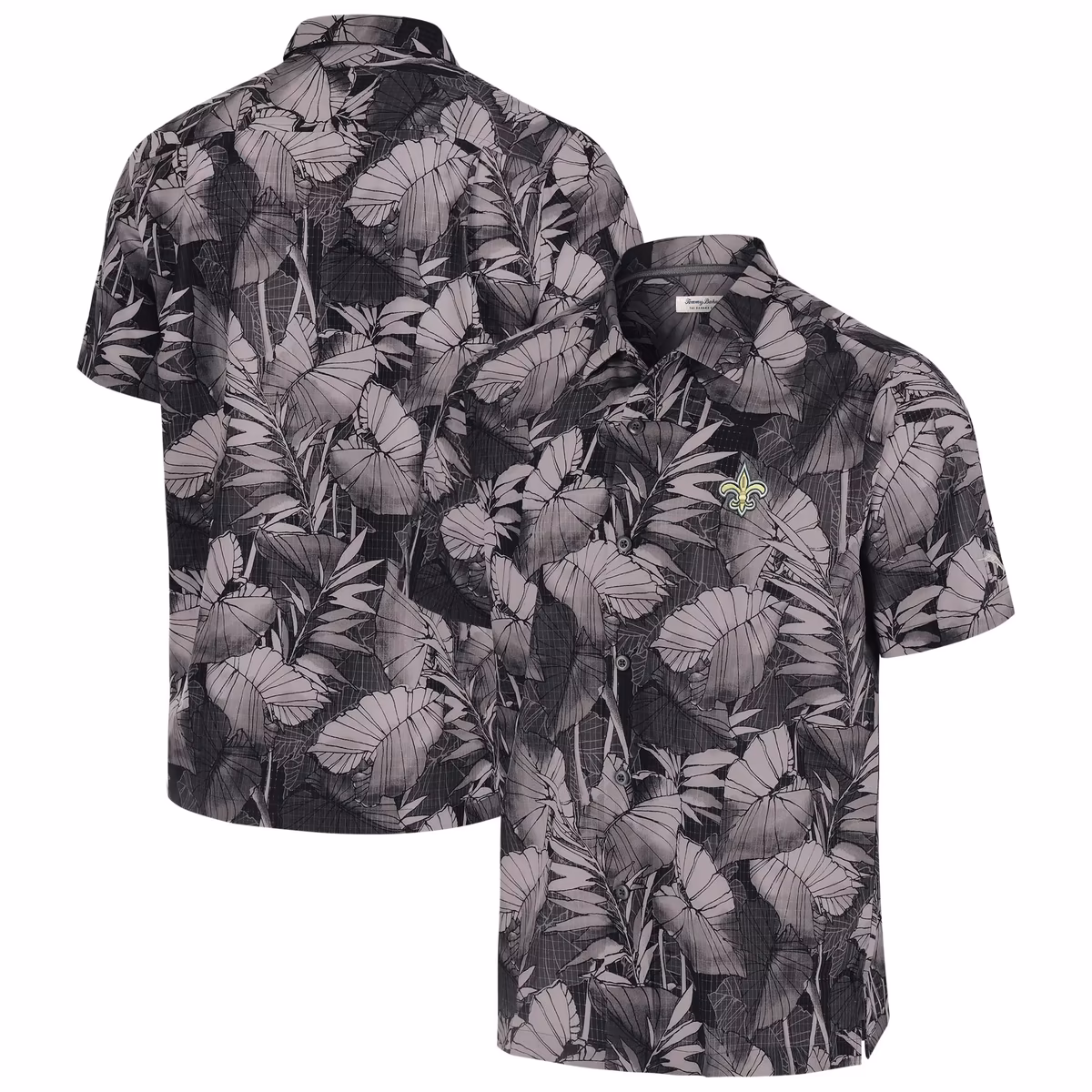 Men's Tommy Bahama Black New Orleans Saints Bahama Coast Nuevo Fronds Camp Button-Up Shirt