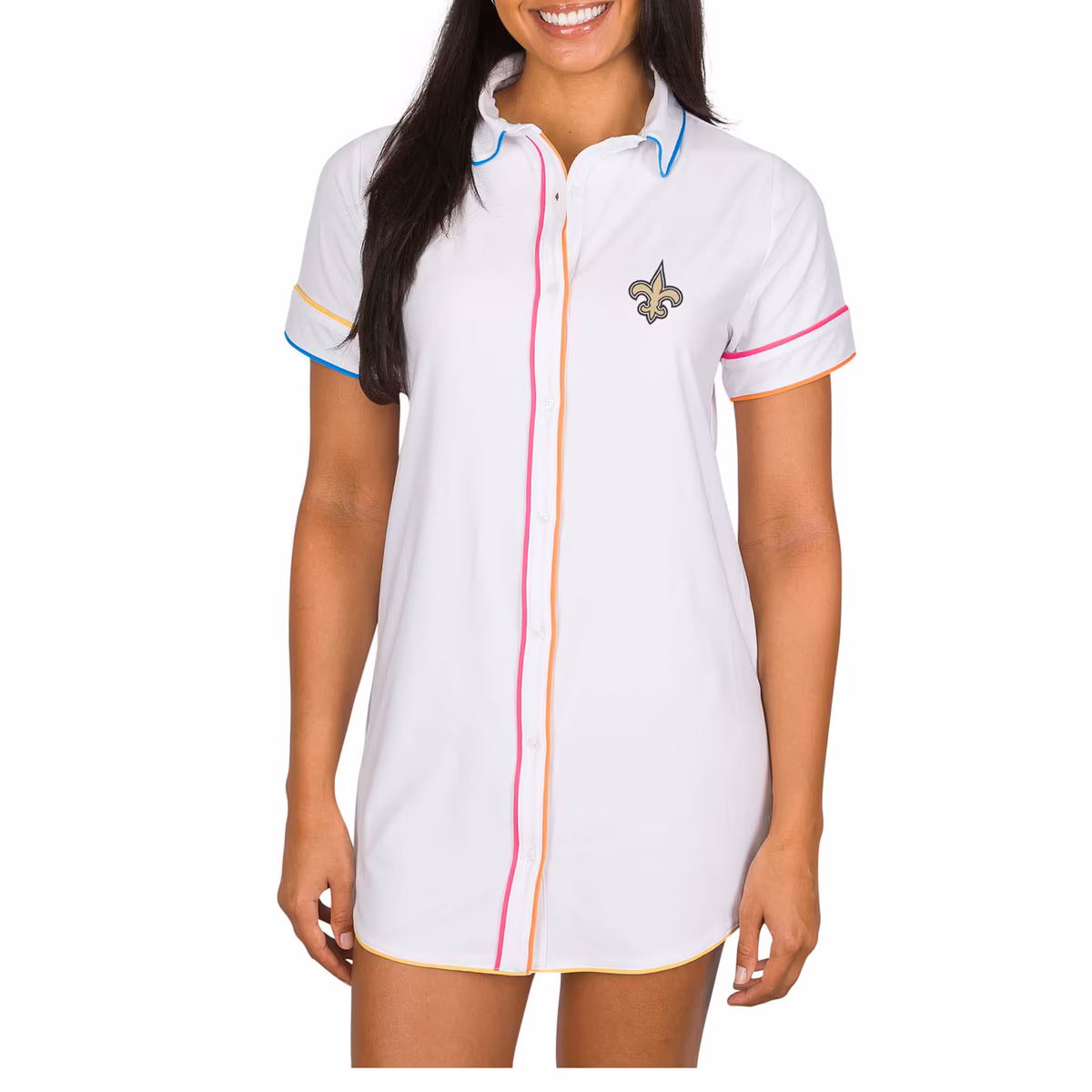Women's Concepts Sport White New Orleans Saints Flutter Knit Button-Up Nightshirt 11 Women's Concepts Sport White New Orleans Saints Flutter Knit Button-Up Nightshirt