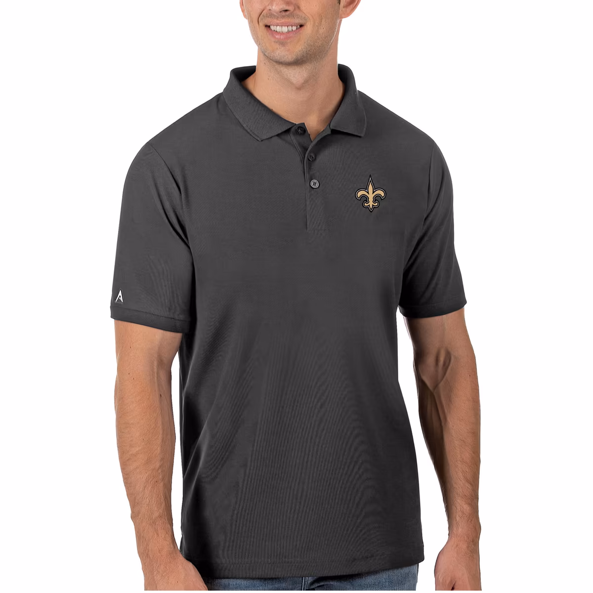 Men's Antigua Charcoal New Orleans Saints Legacy Pique Polo