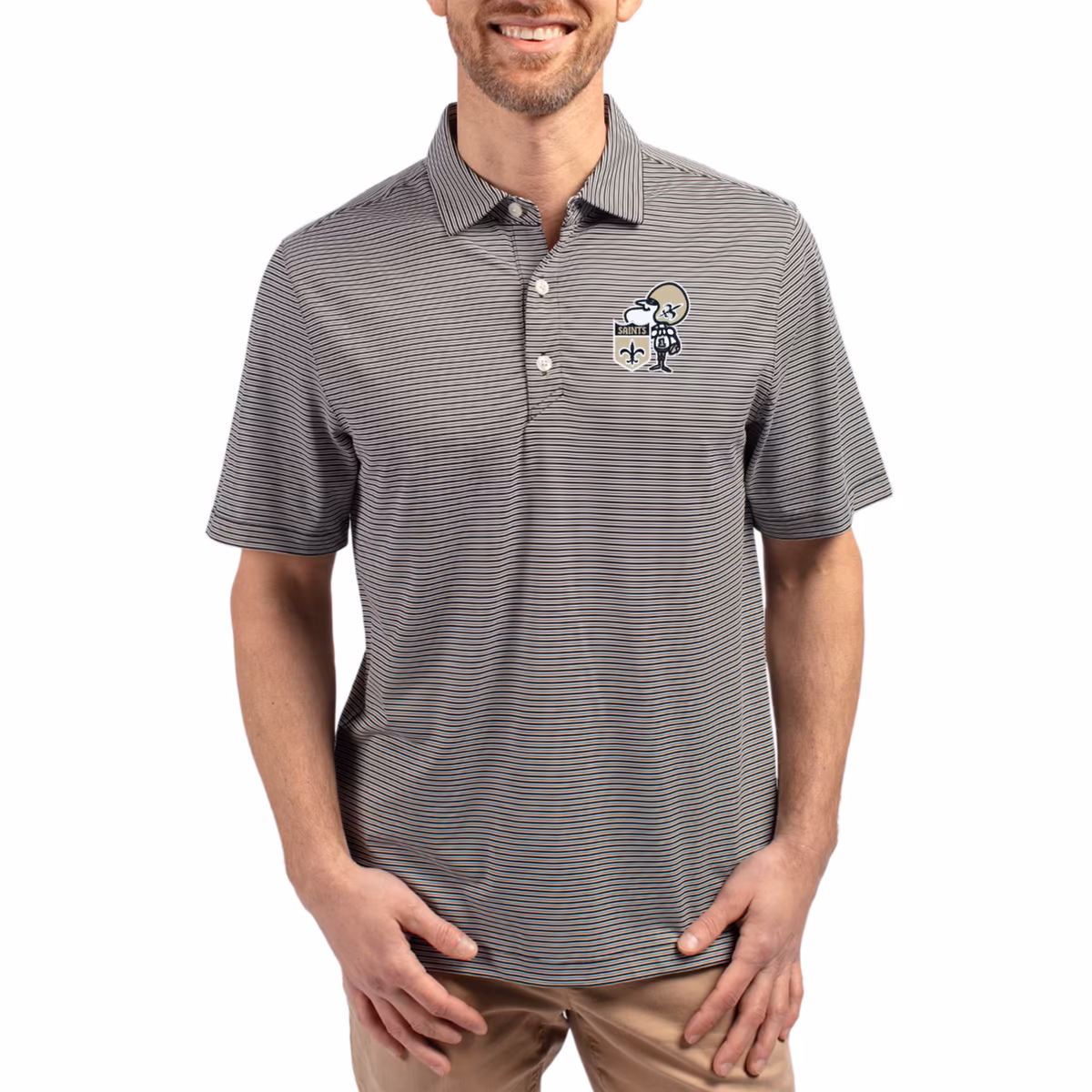 Men's Cutter & Buck  Black/White New Orleans Saints Throwback Forge Eco Double Stripe Stretch Recycled Polo