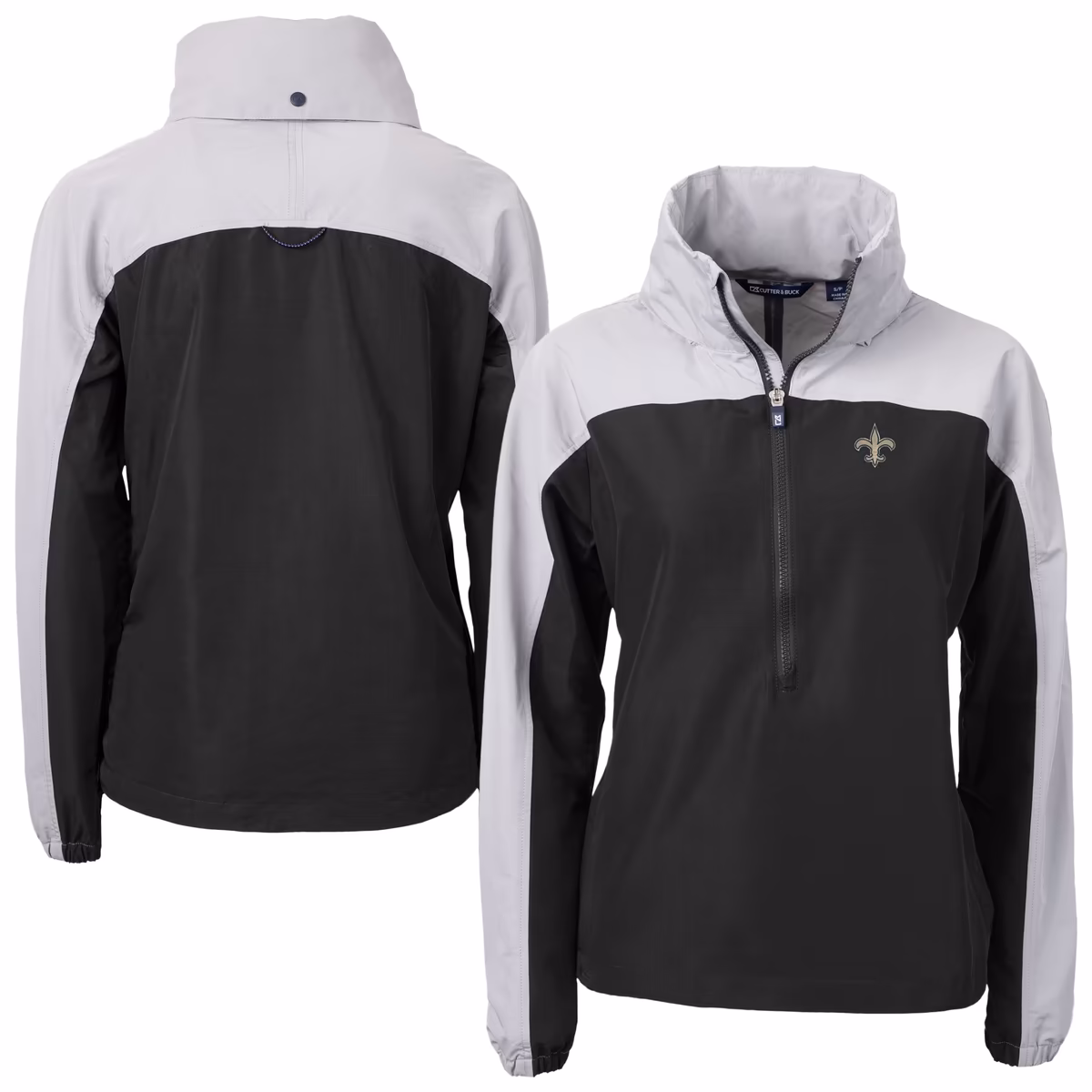 Women's Cutter & Buck Black New Orleans Saints  Charter Eco Recycled Half-Zip Hooded Anorak Jacket