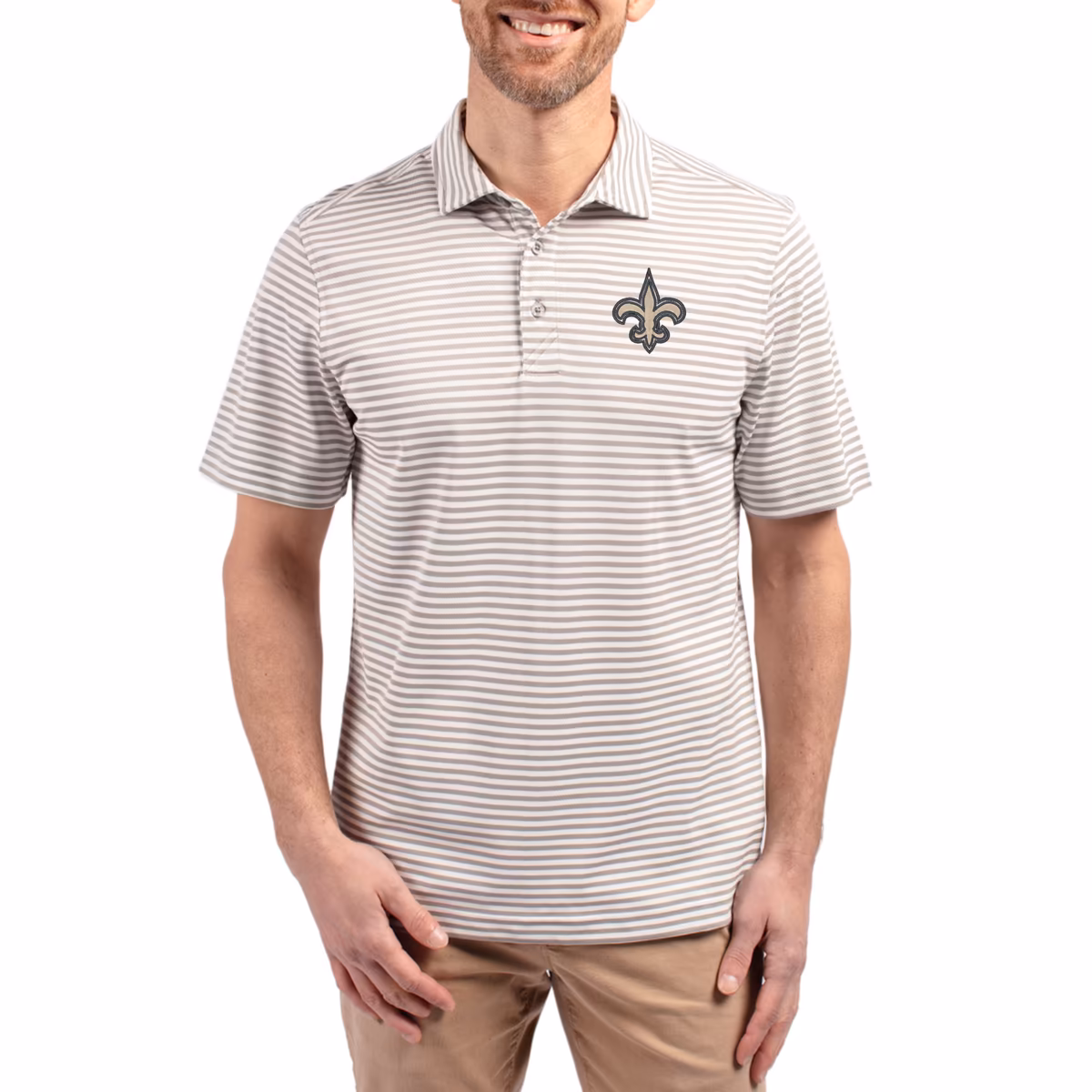 Men's Cutter & Buck Gray New Orleans Saints Virtue Eco Pique Stripe Recycled Polo