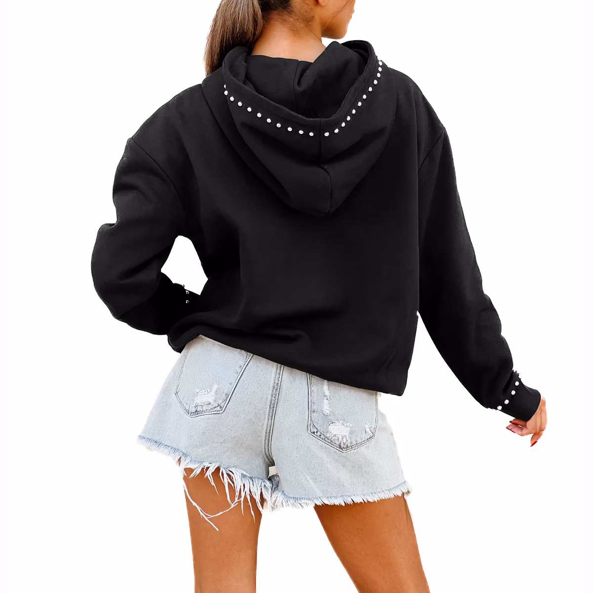 Women's Gameday Couture Black New Orleans Saints Oversized Catch the Vibe Studded Pullover Hoodie 3 Women's Gameday Couture Black New Orleans Saints Oversized Catch the Vibe Studded Pullover Hoodie