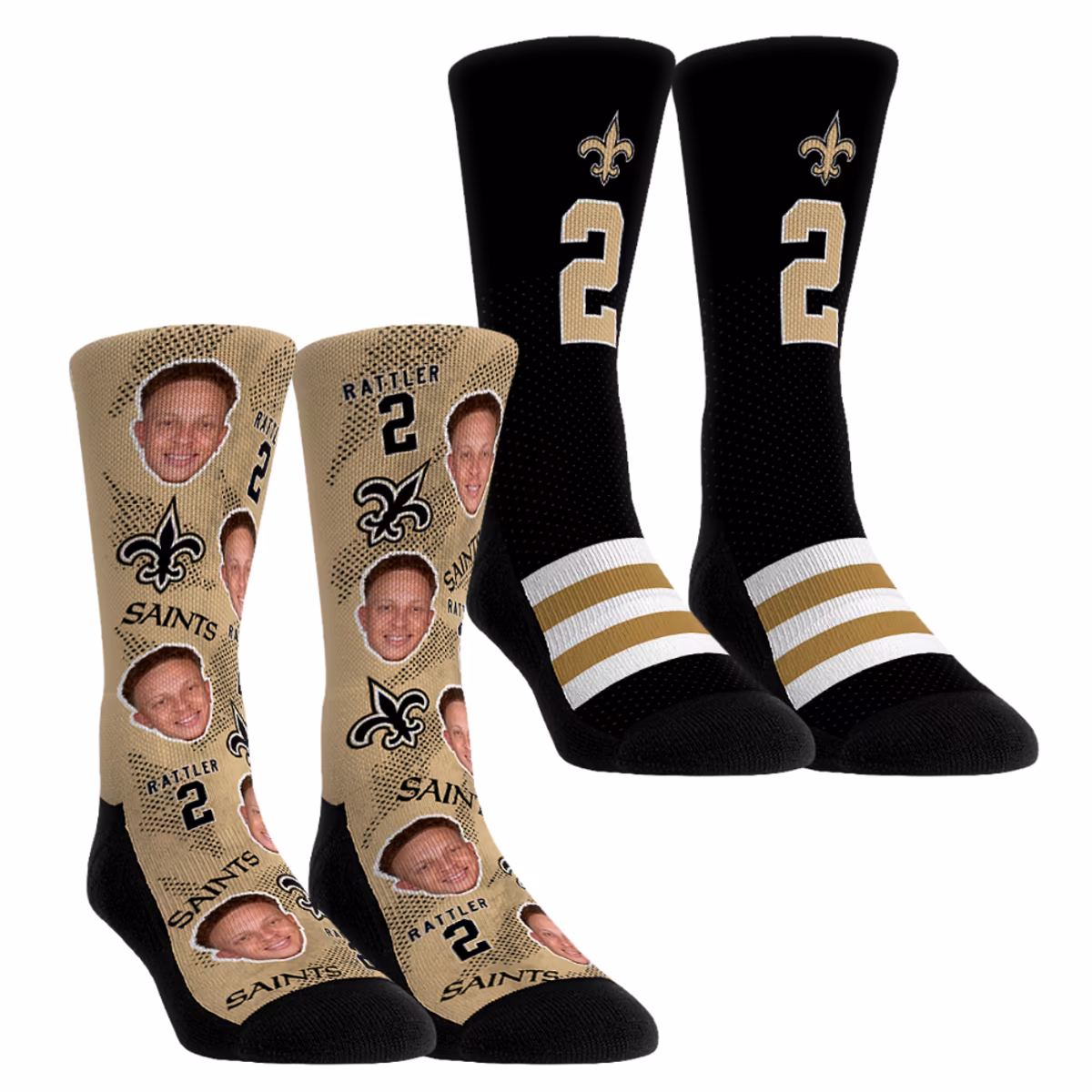 Unisex Rock Em Spencer Rattler New Orleans Saints Player Football Guy Two-Pack Crew Sock Set