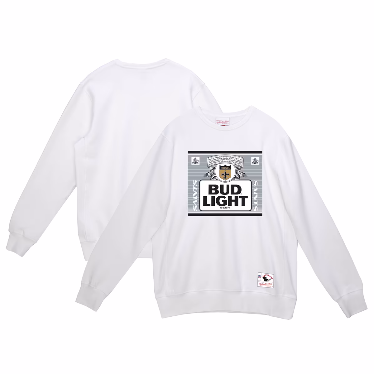Men's Mitchell & Ness x Bud Light White New Orleans Saints The Crest Pullover Sweatshirt 2 Men's Mitchell & Ness x Bud Light White New Orleans Saints The Crest Pullover Sweatshirt