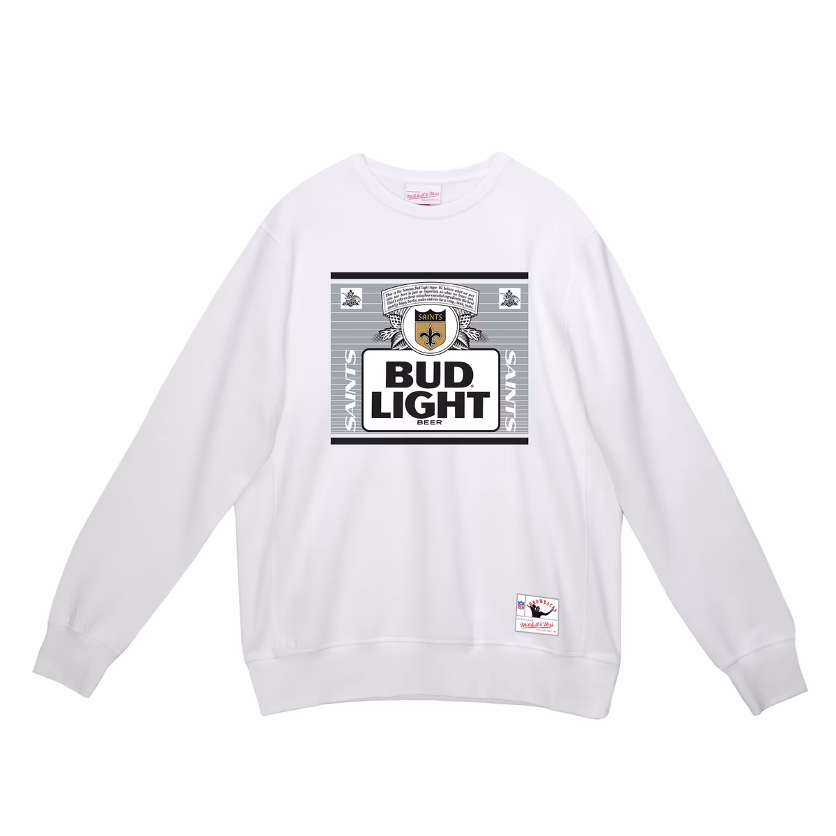 Men's Mitchell & Ness x Bud Light White New Orleans Saints The Crest Pullover Sweatshirt 3 Men's Mitchell & Ness x Bud Light White New Orleans Saints The Crest Pullover Sweatshirt