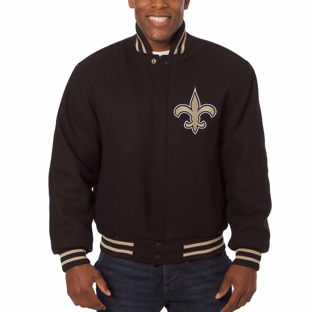 Men's JH Design Black New Orleans Saints Embroidered Wool Jacket 8 Men's JH Design Black New Orleans Saints Embroidered Wool Jacket