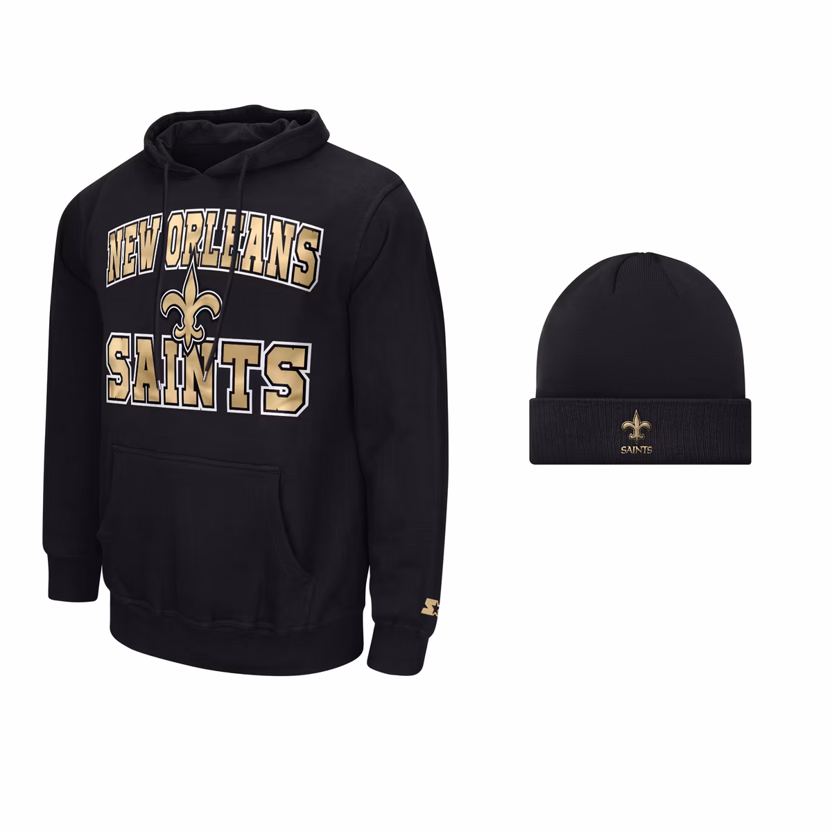 Men's Starter Black New Orleans Saints Hoodie and Cuffed Knit Hat Combo Pack 6 Men's Starter Black New Orleans Saints Hoodie and Cuffed Knit Hat Combo Pack