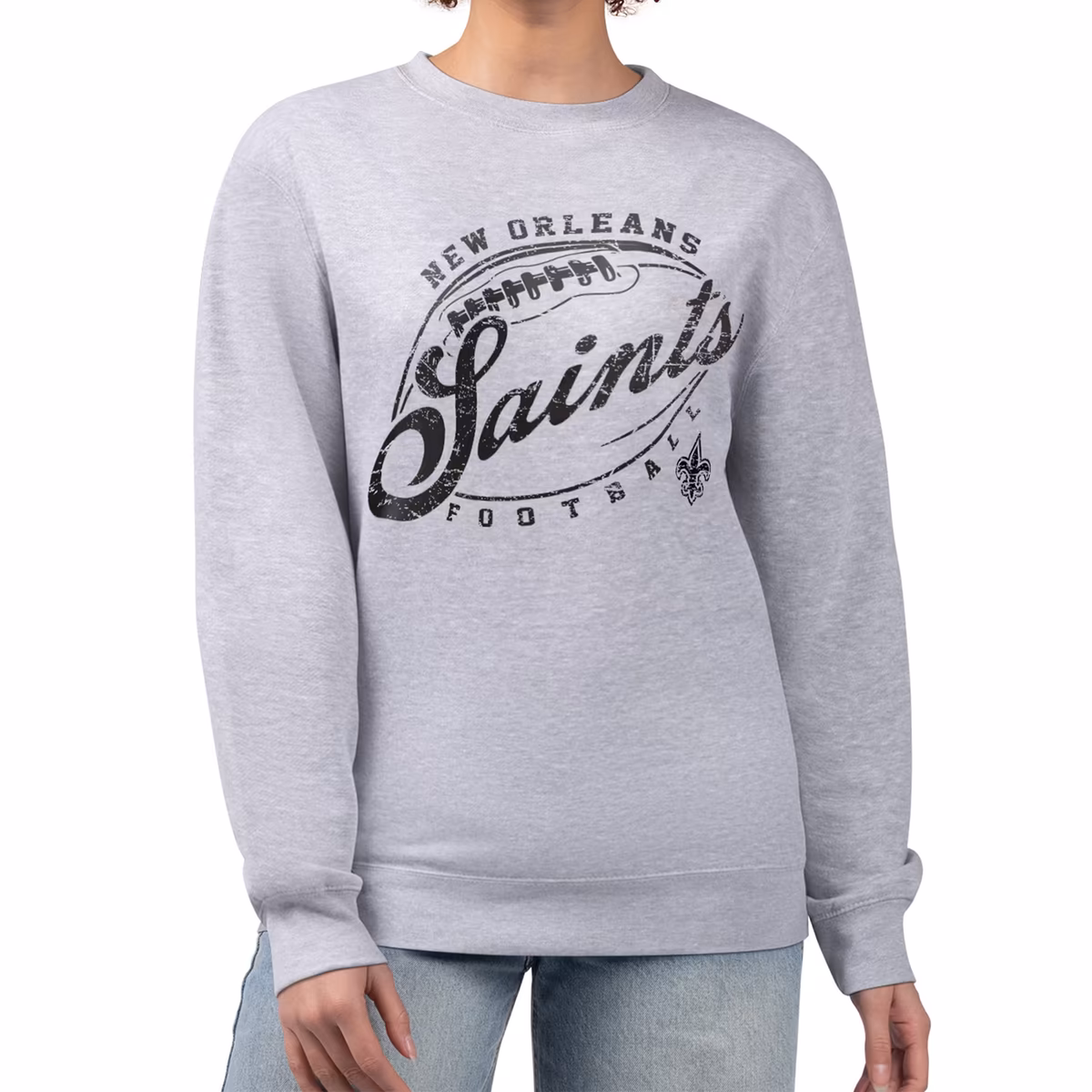 Women's G-III 4Her by Carl Banks Gray New Orleans Saints Distressed Graphics Fleece Pullover Sweatshirt 3 Women's G-III 4Her by Carl Banks Gray New Orleans Saints Distressed Graphics Fleece Pullover Sweatshirt