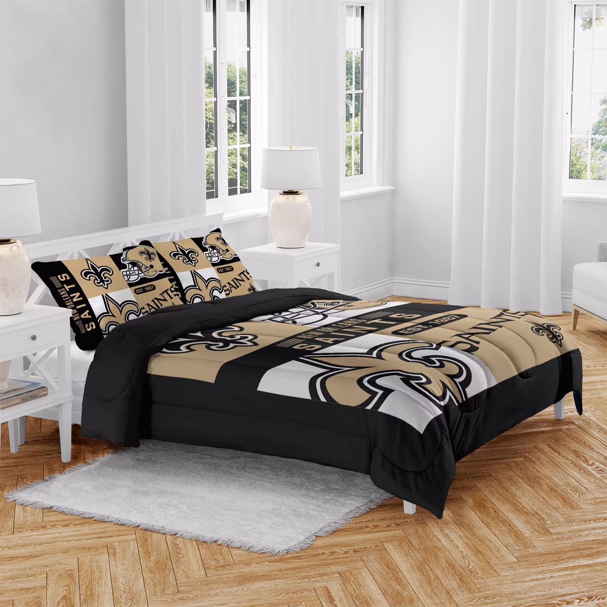 New Orleans Saints Block Logo Three Piece Full/Queen Bed Set 2 New Orleans Saints Block Logo Three Piece Full/Queen Bed Set