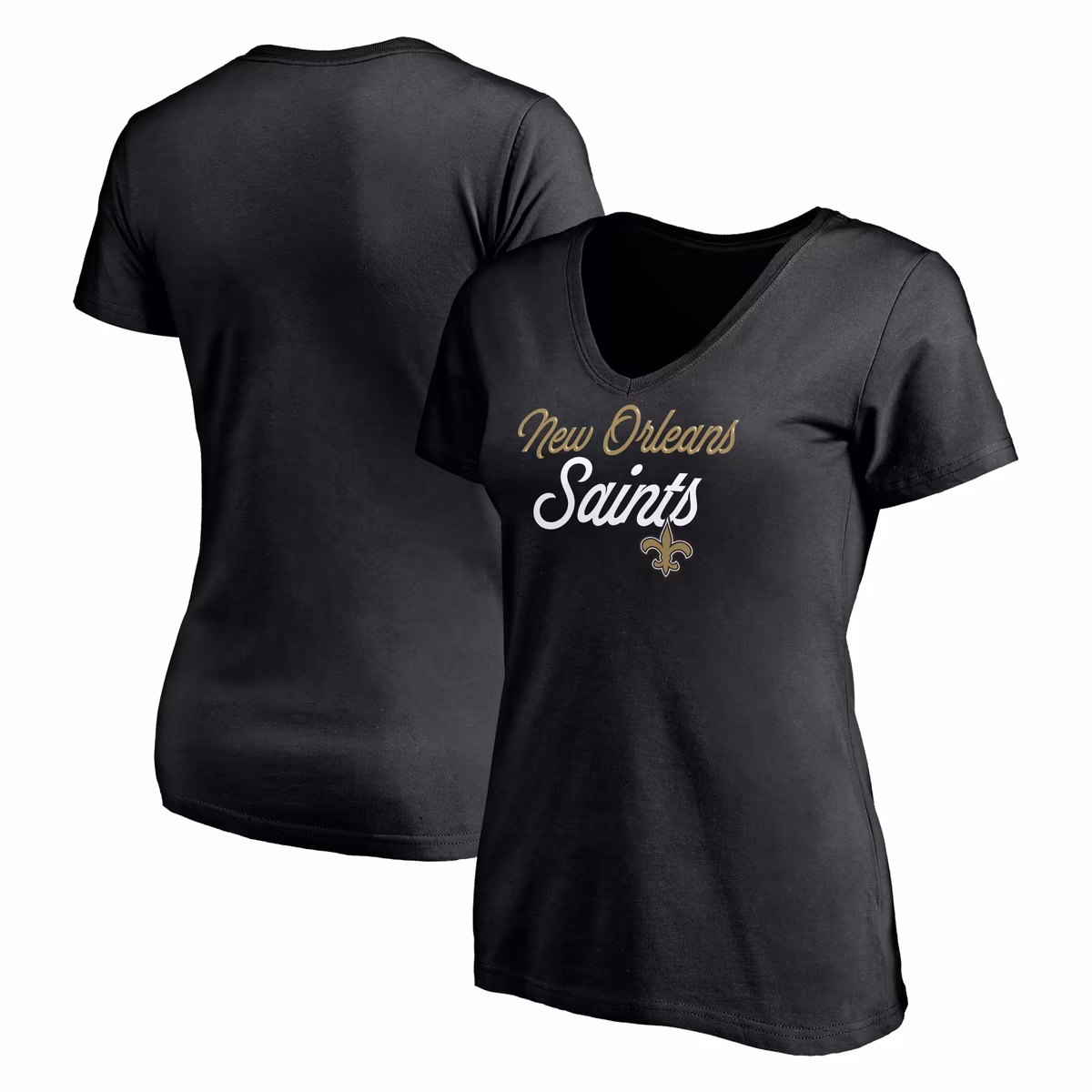 Women's Fanatics Black New Orleans Saints Long Stride V-Neck T-Shirt