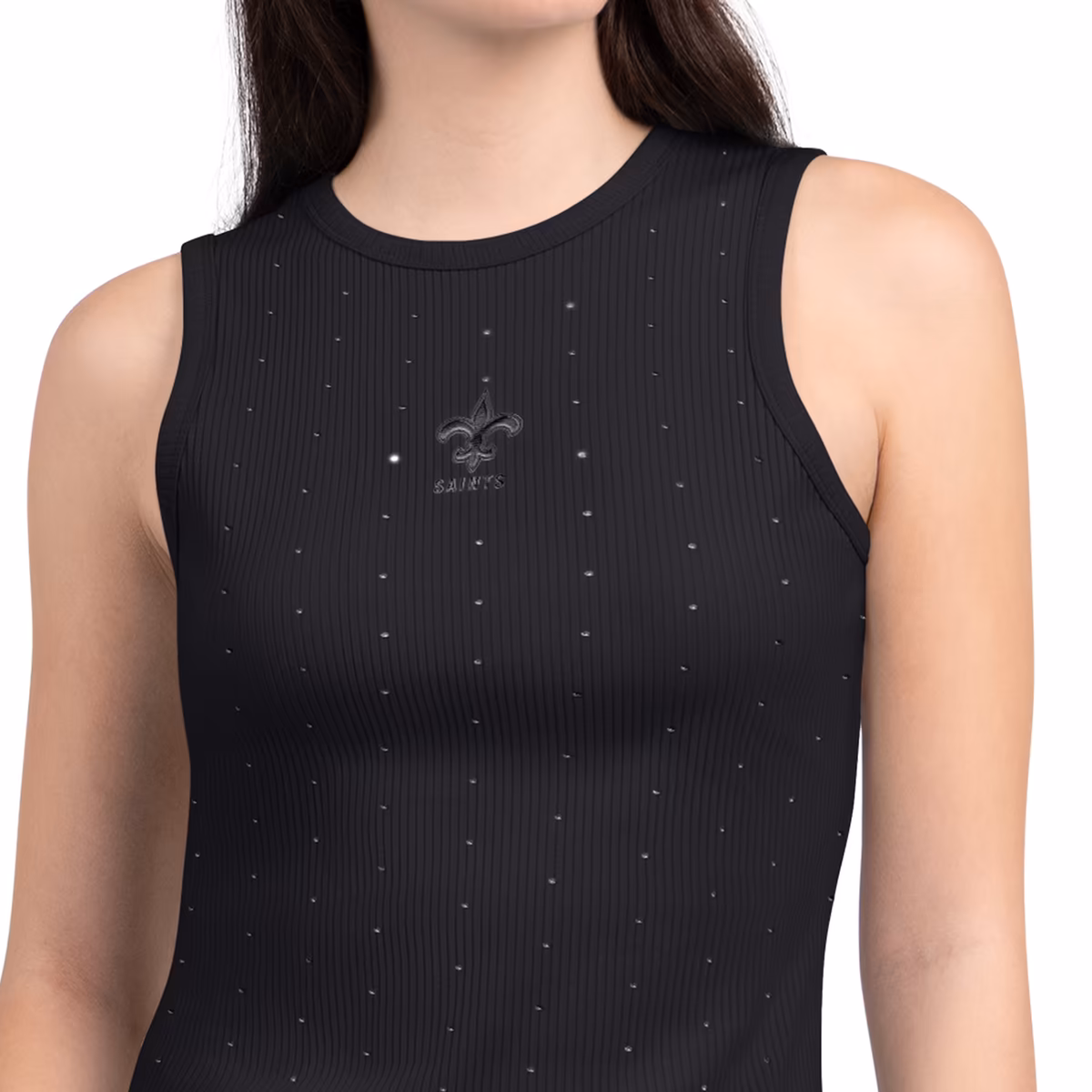 Women's Starter Black New Orleans Saints Rhinestone Sprinkle Ribbed Tank 4 Women's Starter Black New Orleans Saints Rhinestone Sprinkle Ribbed Tank