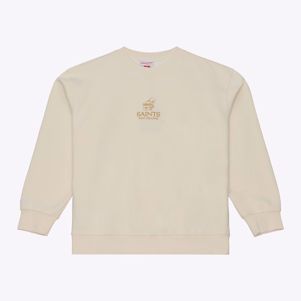 Men's Mitchell & Ness Cream New Orleans Saints Core Essentials Micro Logo Fleece Sweatshirt