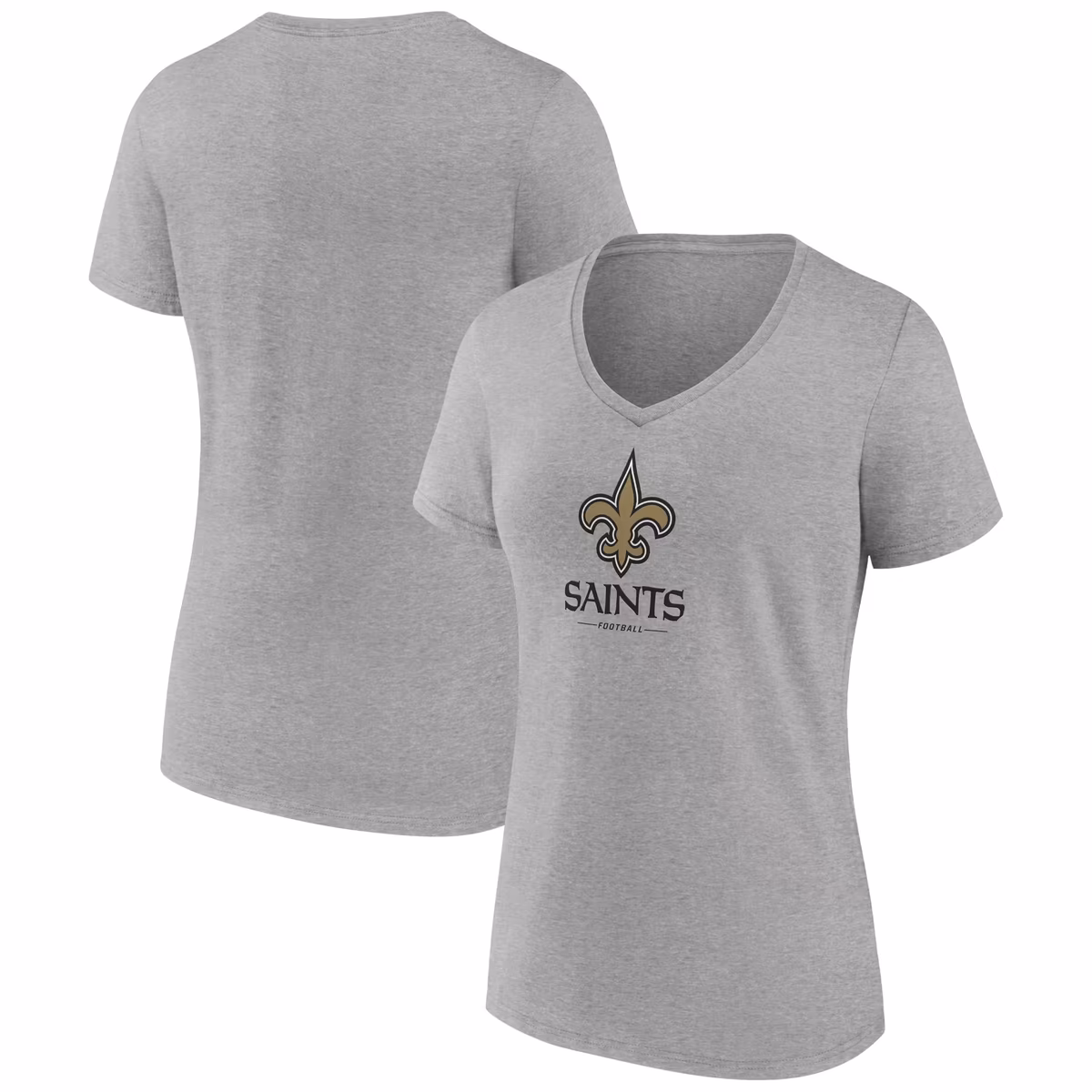 Women's Gray New Orleans Saints Logo Team Lockup V-Neck T-Shirt 11 Women's Gray New Orleans Saints Logo Team Lockup V-Neck T-Shirt