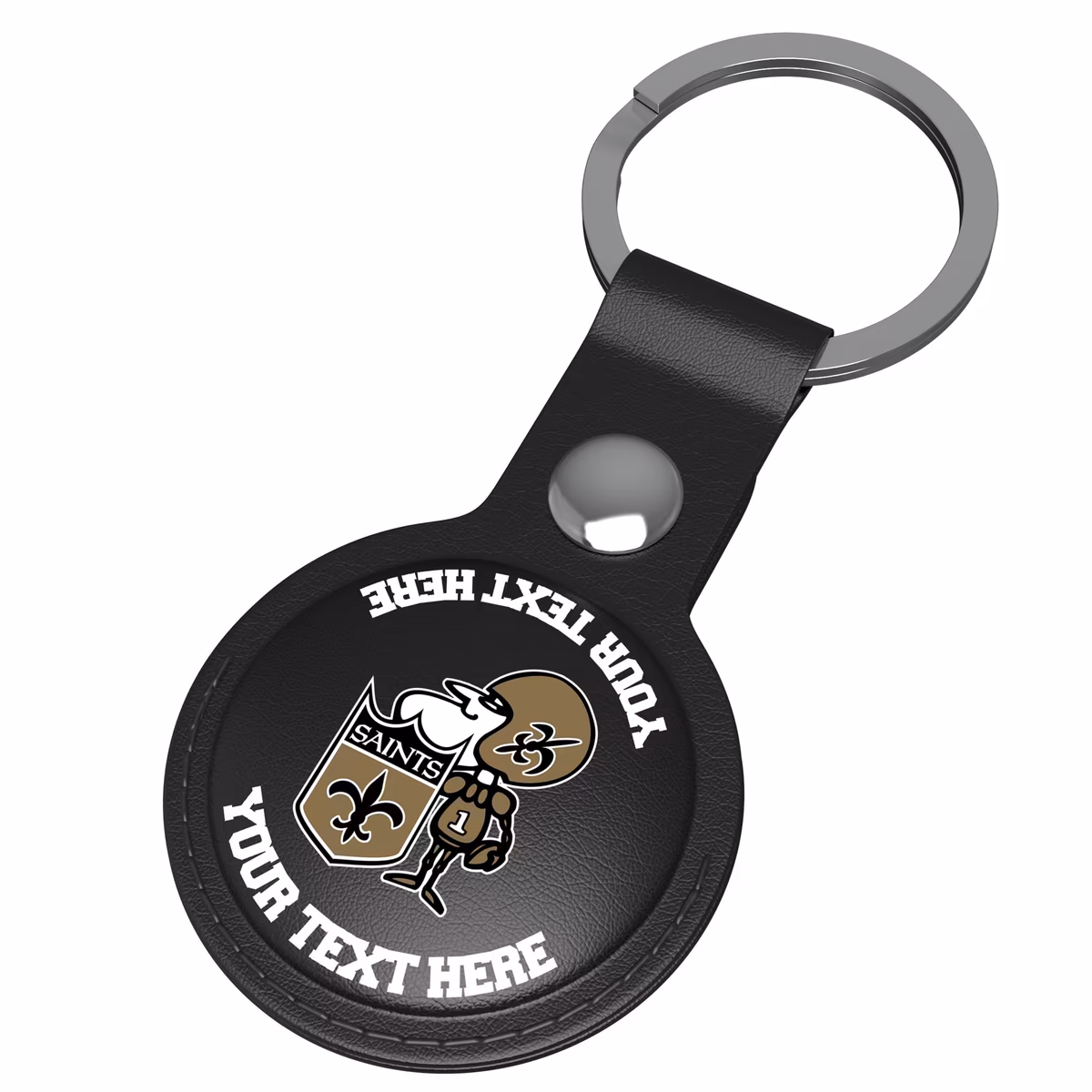 Keyscaper New Orleans Saints Personalized Black Leatherette AirTag Holder 3 Keyscaper New Orleans Saints Personalized Black Leatherette AirTag Holder