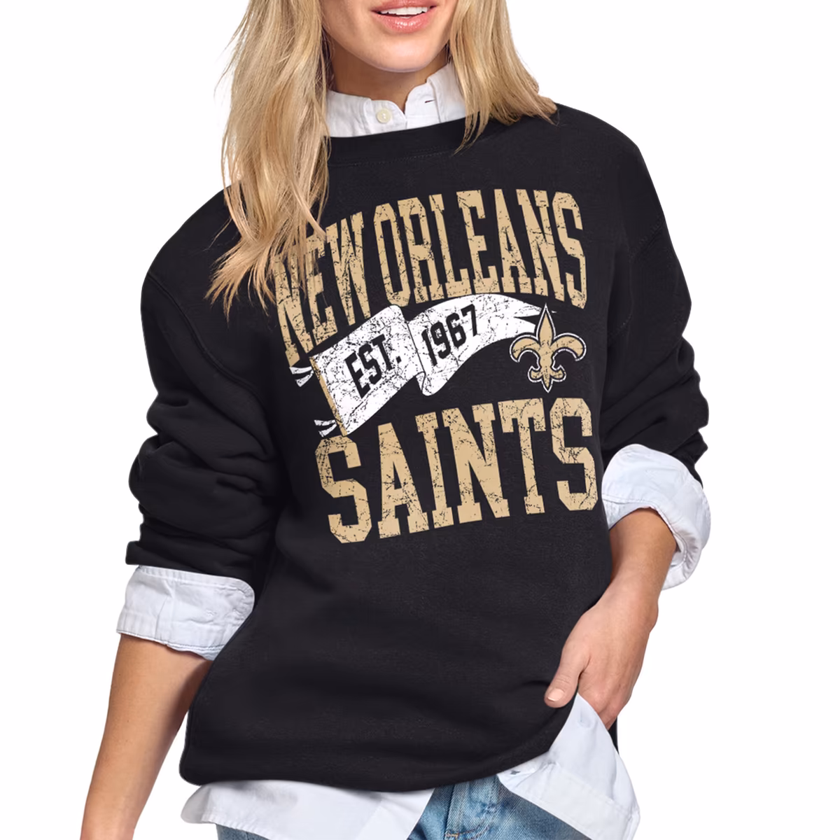 Women's Starter Black New Orleans Saints Pennant Fleece Sweatshirt