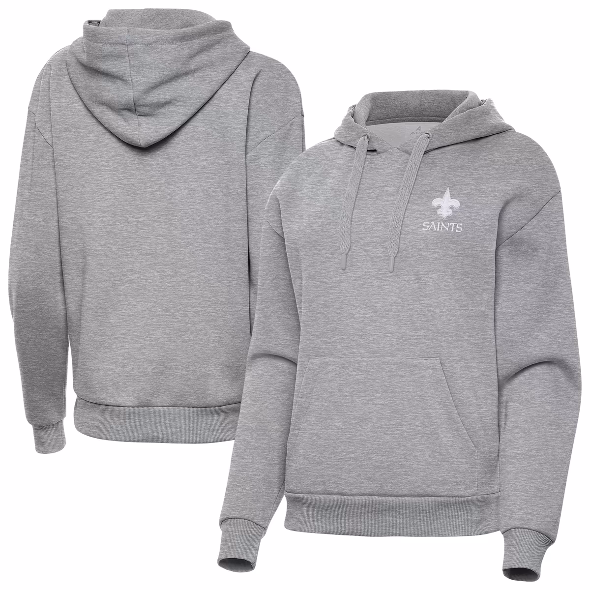 Women's Antigua Heather Gray New Orleans Saints Victory Pullover Hoodie 3 Women's Antigua Heather Gray New Orleans Saints Victory Pullover Hoodie