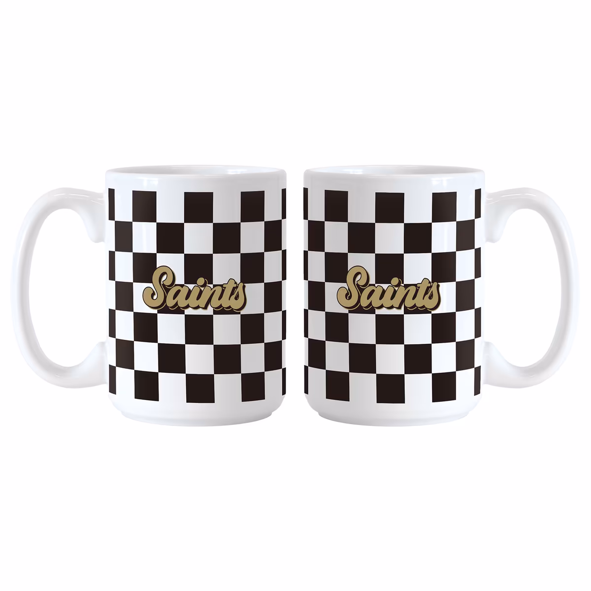 New Orleans Saints 2-Pack 15oz. Checkered Wordmark Mug Set 2 New Orleans Saints 2-Pack 15oz. Checkered Wordmark Mug Set