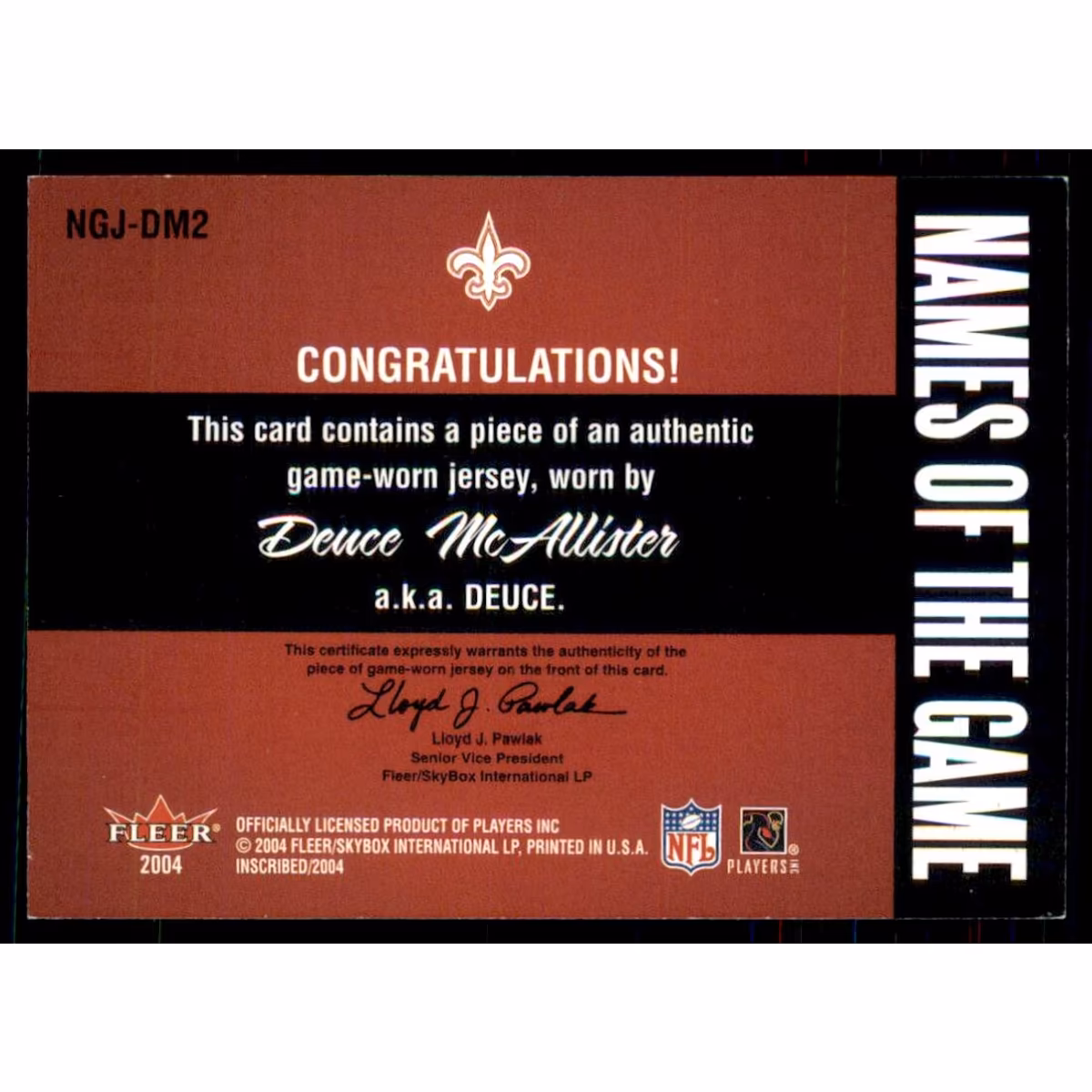 2004 Fleer Inscribed Names of the Game Jersey Gold #NGJDM2 Deuce McAllister