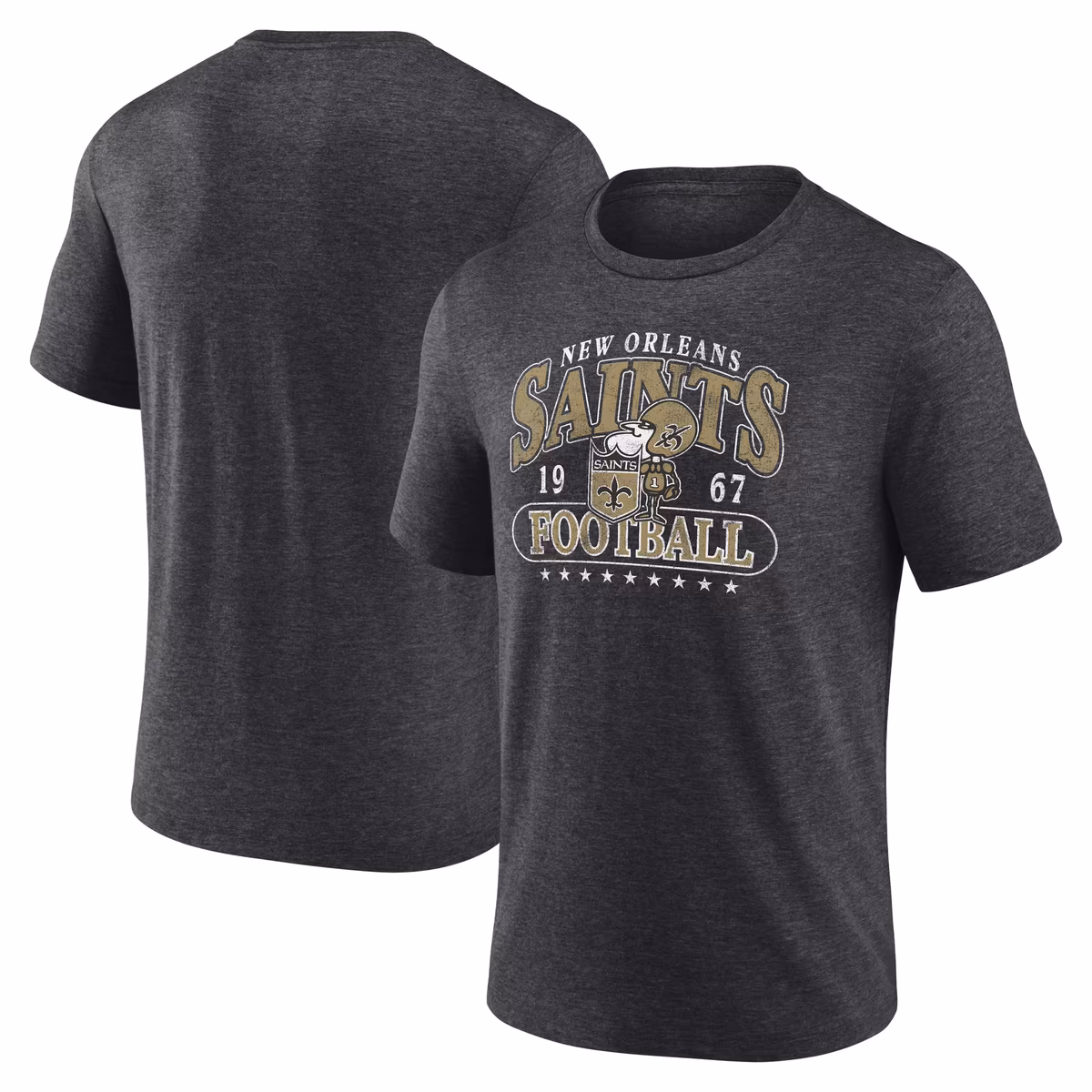Men's Fanatics Heather Charcoal New Orleans Saints Official Retro Tri-Blend T-Shirt 2 Men's Fanatics Heather Charcoal New Orleans Saints Official Retro Tri-Blend T-Shirt