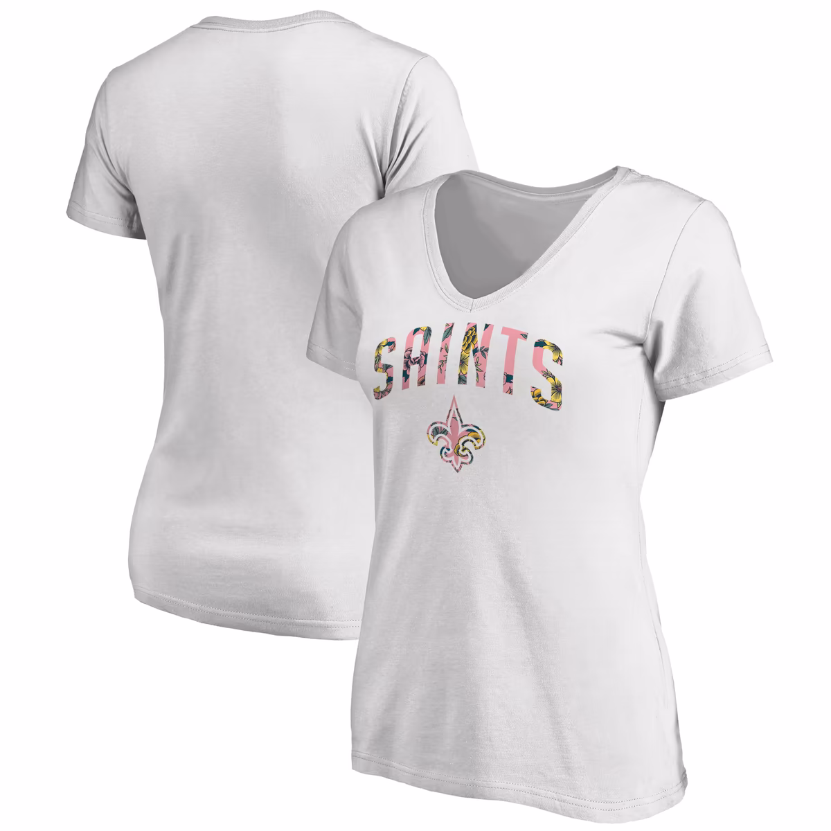 Women's White New Orleans Saints Floral Arch T-Shirt 9 Women's White New Orleans Saints Floral Arch T-Shirt