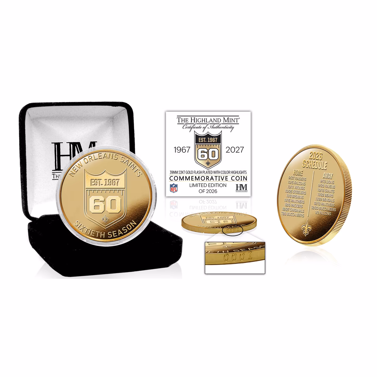 Highland Mint New Orleans Saints 60th Season Limited Edition Gold Plated Coin