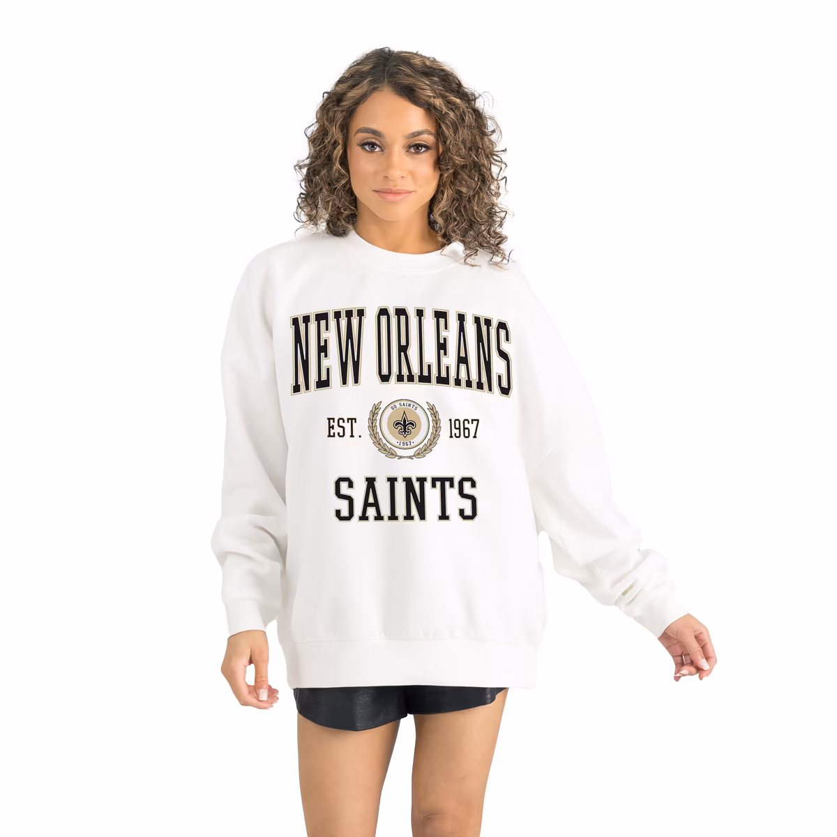 Women's Gameday Couture White New Orleans Saints Timeless Triumph Premium Fleece Pullover Sweatshirt 2 Women's Gameday Couture White New Orleans Saints Timeless Triumph Premium Fleece Pullover Sweatshirt