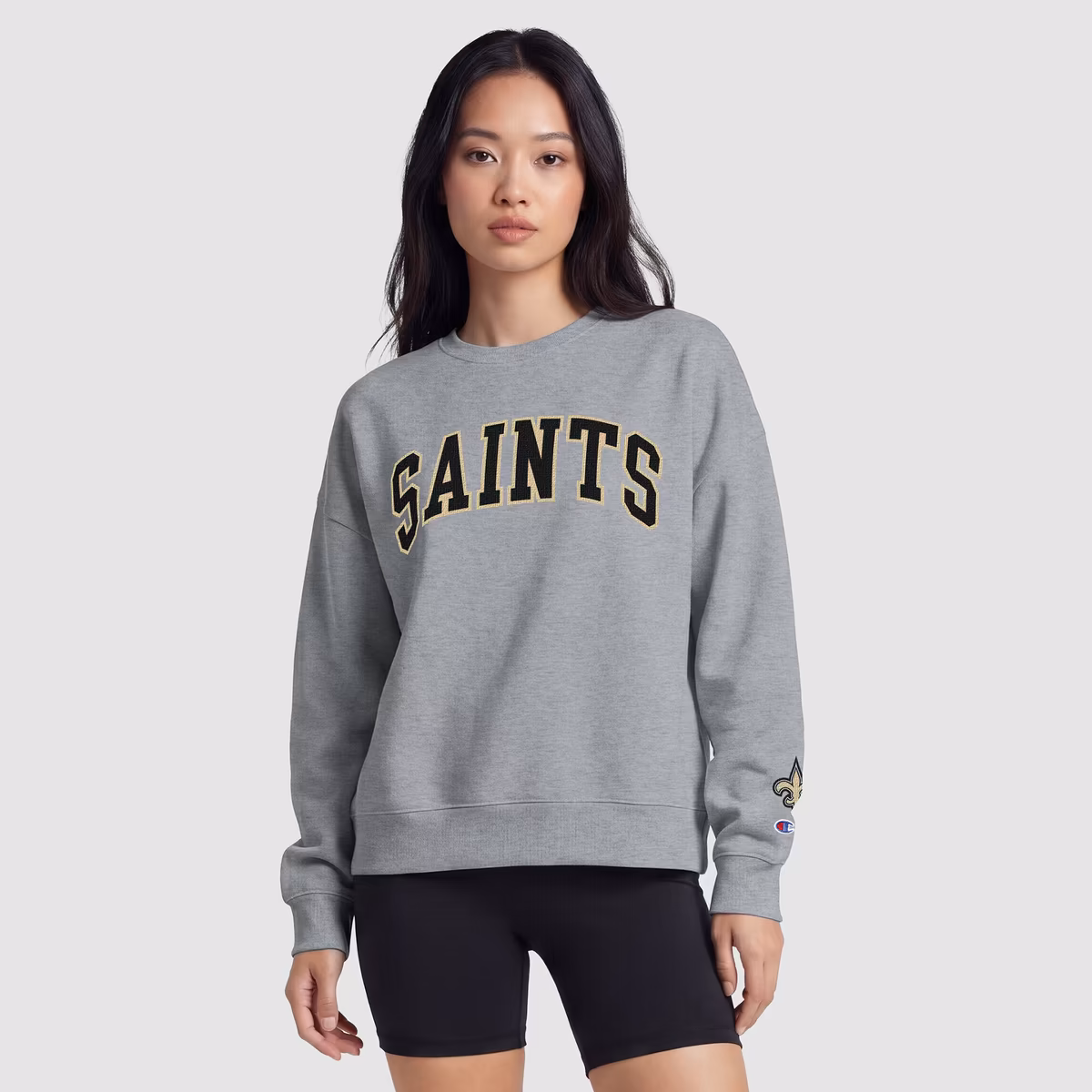 New Orleans Saints Champion Women's Contrast Lined Sweatshirt - Heather Gray 1 New Orleans Saints Champion Women's Contrast Lined Sweatshirt - Heather Gray