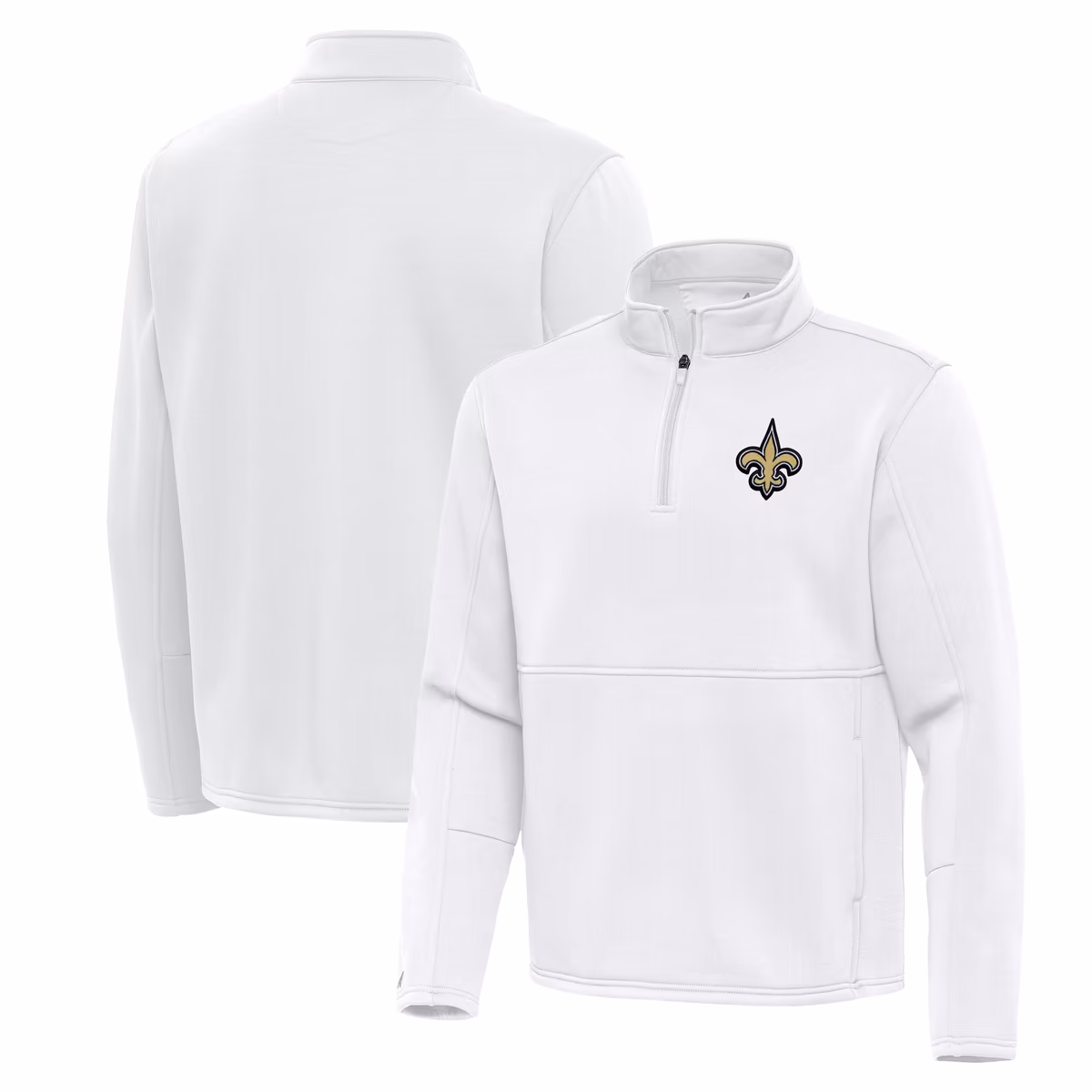 Men's Antigua White New Orleans Saints Twist Quarter-Zip Pullover Jacket 2 Men's Antigua White New Orleans Saints Twist Quarter-Zip Pullover Jacket