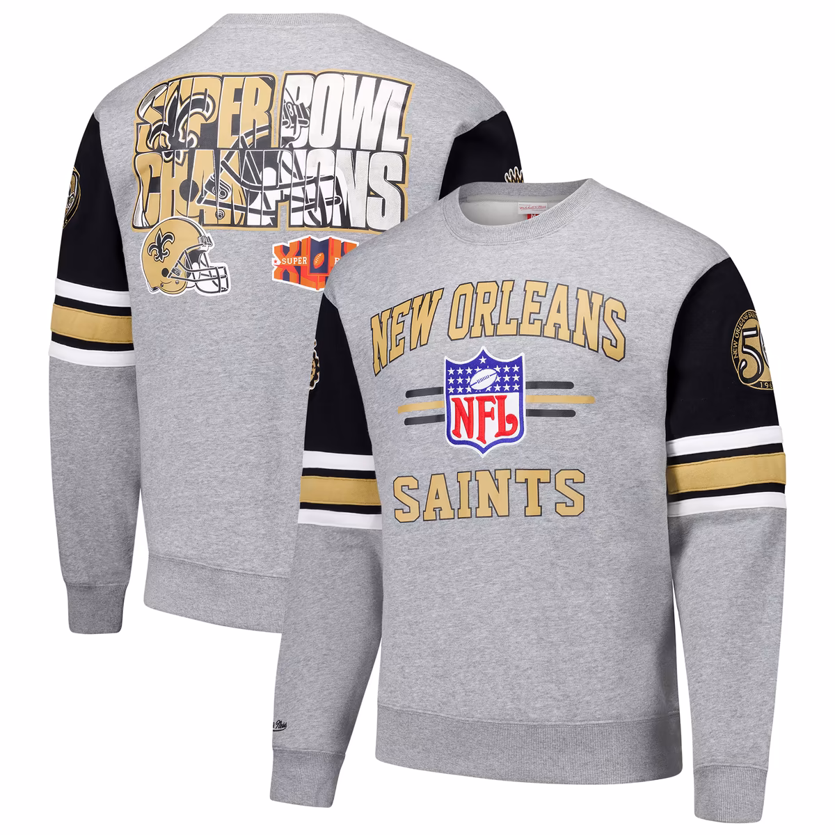 Men's Mitchell & Ness Heather Gray New Orleans Saints All Over 4.0 Vintage Logo Pullover Sweatshirt 10 Men's Mitchell & Ness Heather Gray New Orleans Saints All Over 4.0 Vintage Logo Pullover Sweatshirt