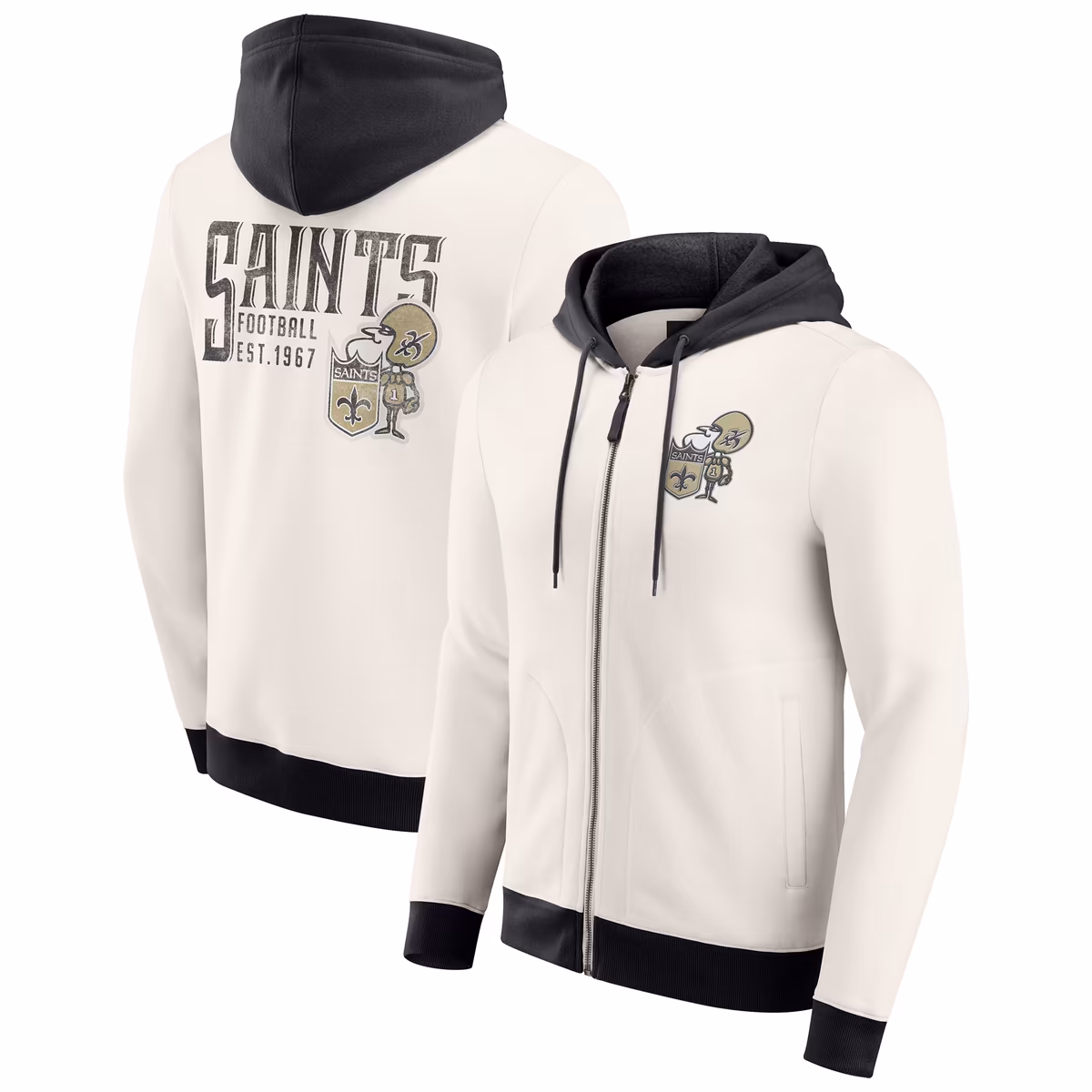 Men's Darius Rucker Collection by Fanatics Cream New Orleans Saints Distressed Graphics Full-Zip Hoodie 9 Men's Darius Rucker Collection by Fanatics Cream New Orleans Saints Distressed Graphics Full-Zip Hoodie