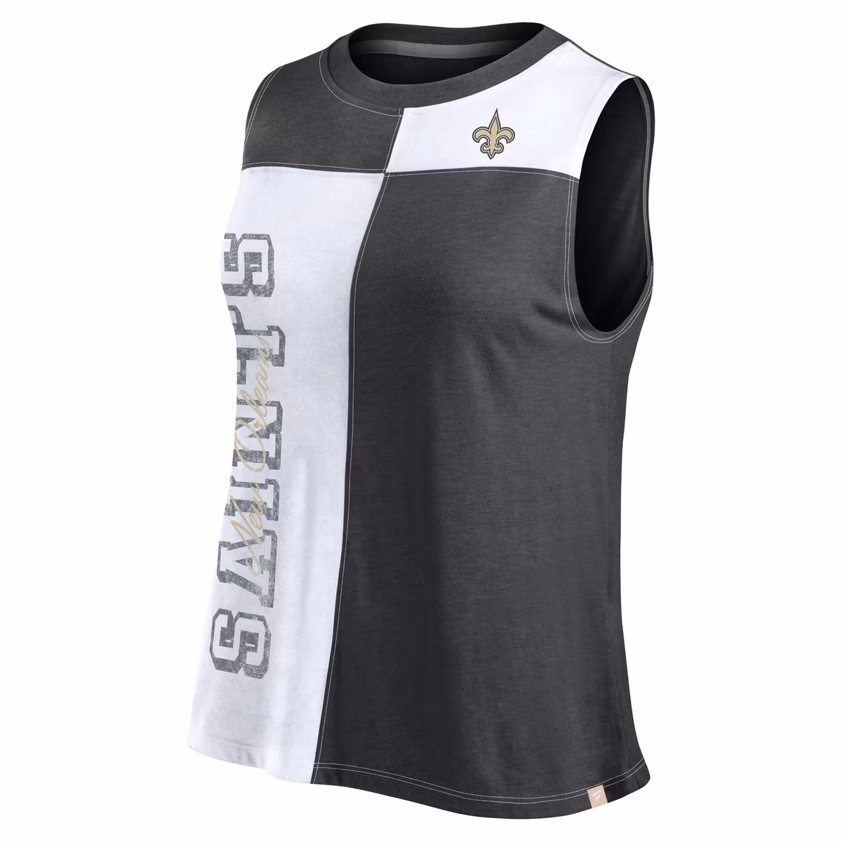 Women's Fanatics Black/White New Orleans Saints Script Color Block Tank Top 3 Women's Fanatics Black/White New Orleans Saints Script Color Block Tank Top