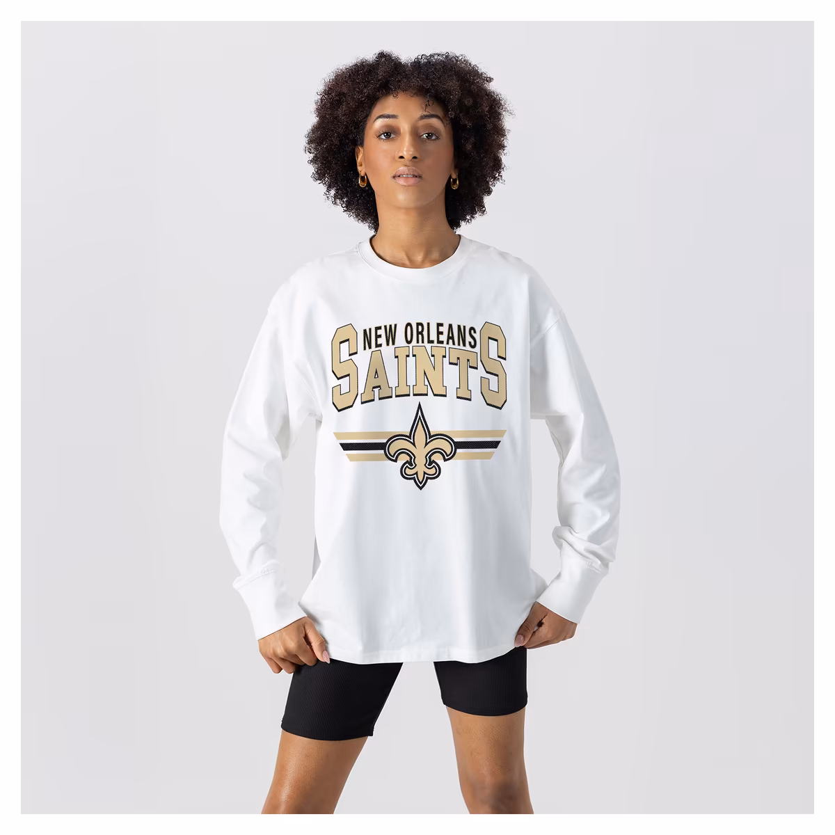Women's Gameday Couture White New Orleans Saints Swift Strike Essential Oversized Long Sleeve T-Shirt 1 Women's Gameday Couture White New Orleans Saints Swift Strike Essential Oversized Long Sleeve T-Shirt
