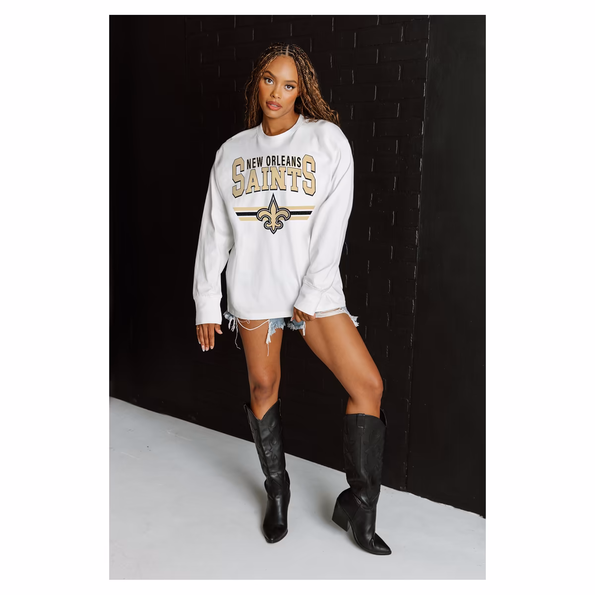 Women's Gameday Couture White New Orleans Saints Swift Strike Essential Oversized Long Sleeve T-Shirt 4 Women's Gameday Couture White New Orleans Saints Swift Strike Essential Oversized Long Sleeve T-Shirt