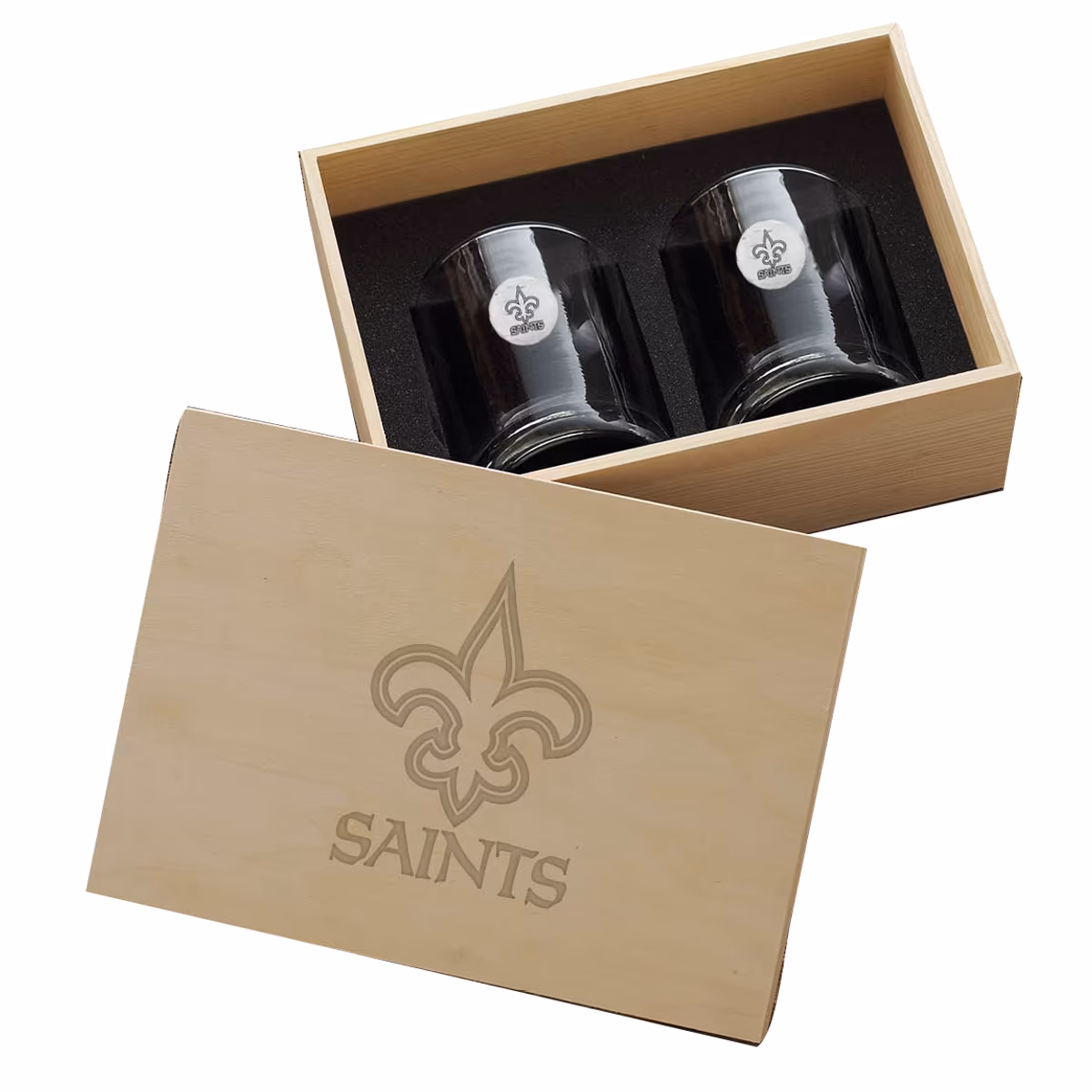 New Orleans Saints Two-Piece Rocks Glass Set with Collector's Box