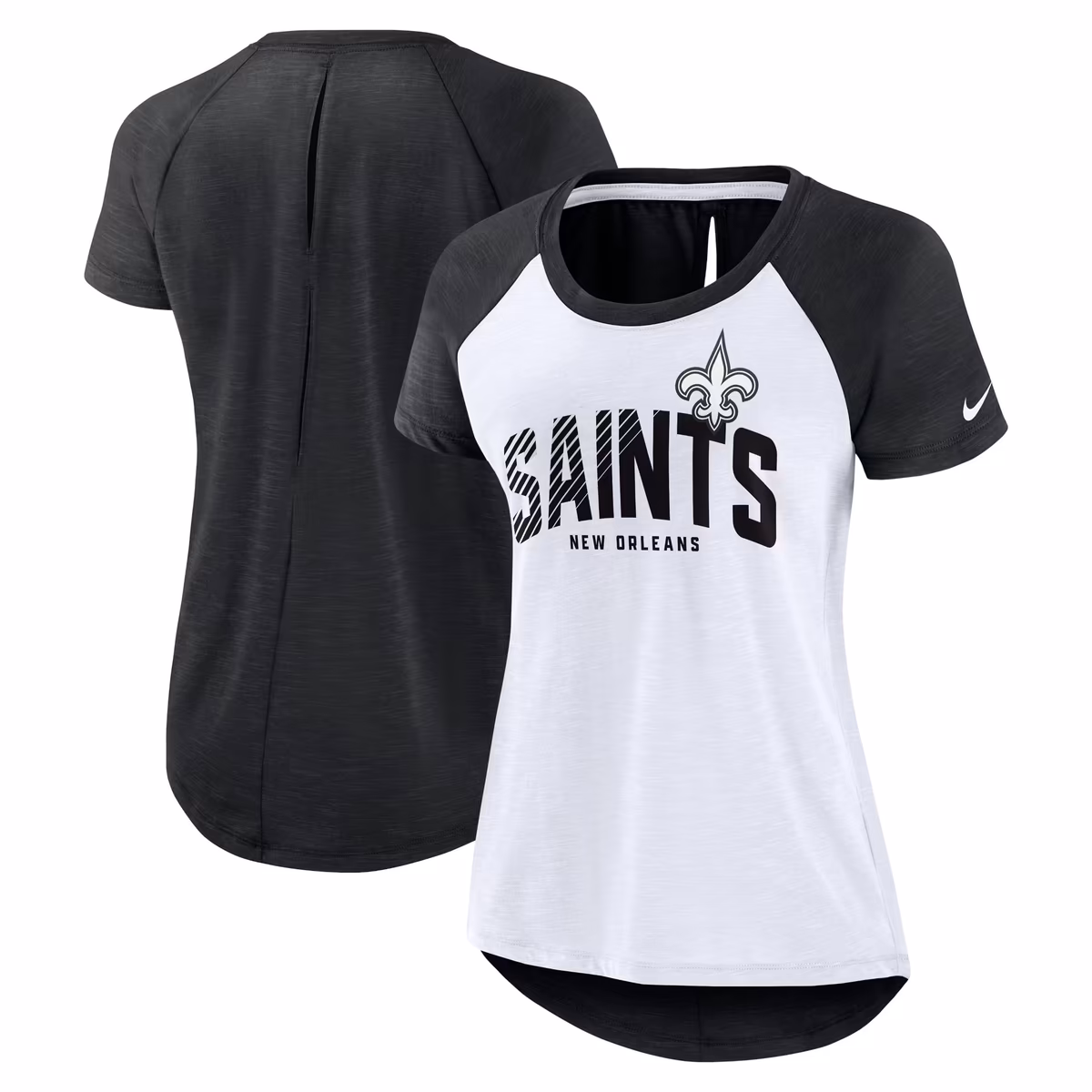 Women's Nike White/Heather Scarlet New Orleans Saints Back Slit Lightweight Fashion T-Shirt 2 Women's Nike White/Heather Scarlet New Orleans Saints Back Slit Lightweight Fashion T-Shirt