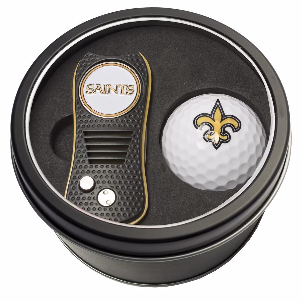 New Orleans Saints Divot Tool & Golf Ball Personalized Tin Gift Set 10 New Orleans Saints Divot Tool & Golf Ball Personalized Tin Gift Set